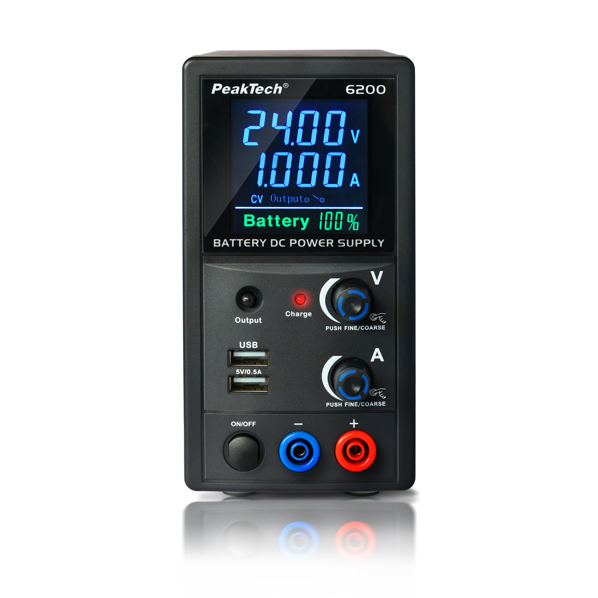 «PeakTech® P 6200» Akku-Labornetzgerät 0...24V / 0...1A DC