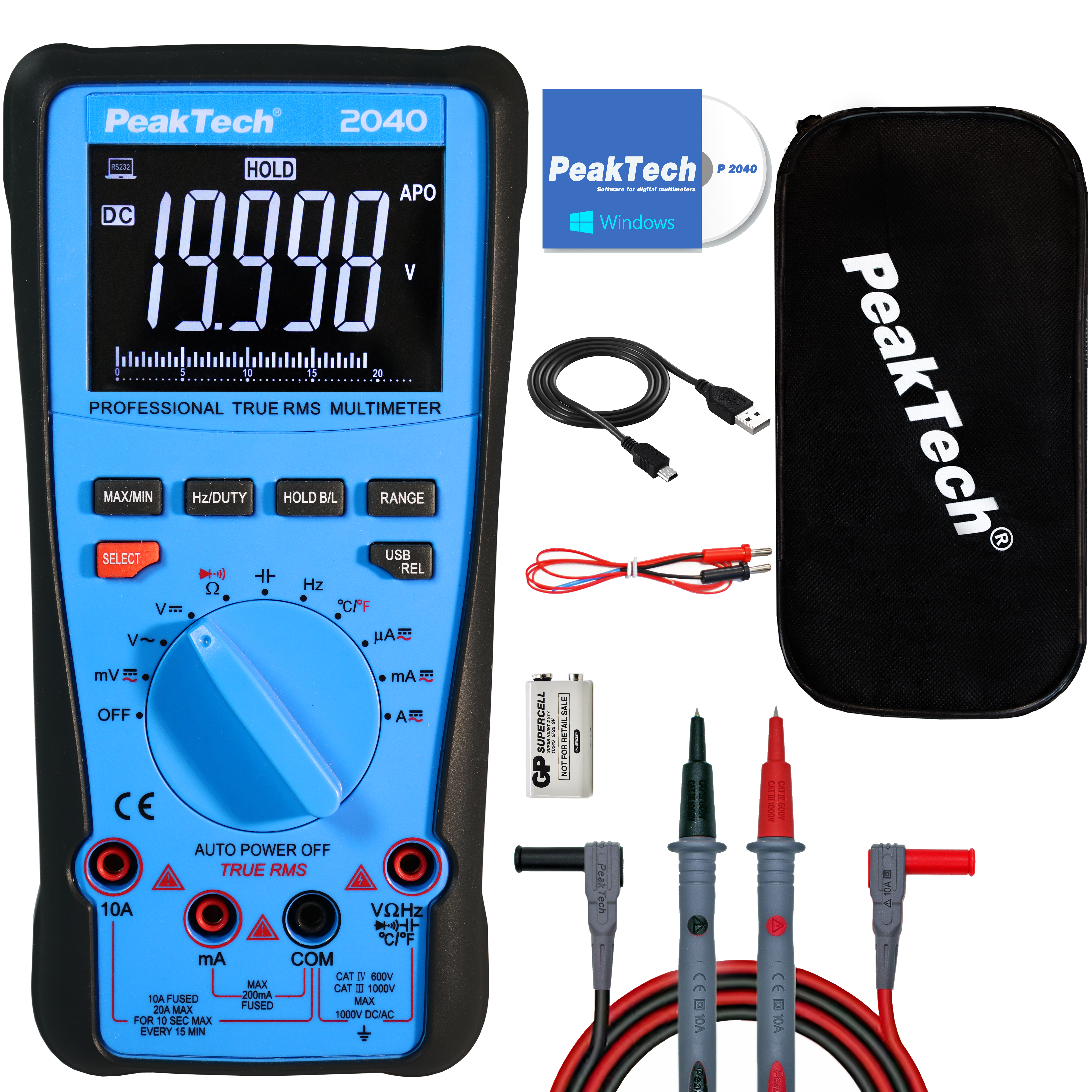 «PeakTech® P 2040» True RMS 1000V Digitalmultimeter 20000 Counts, USB