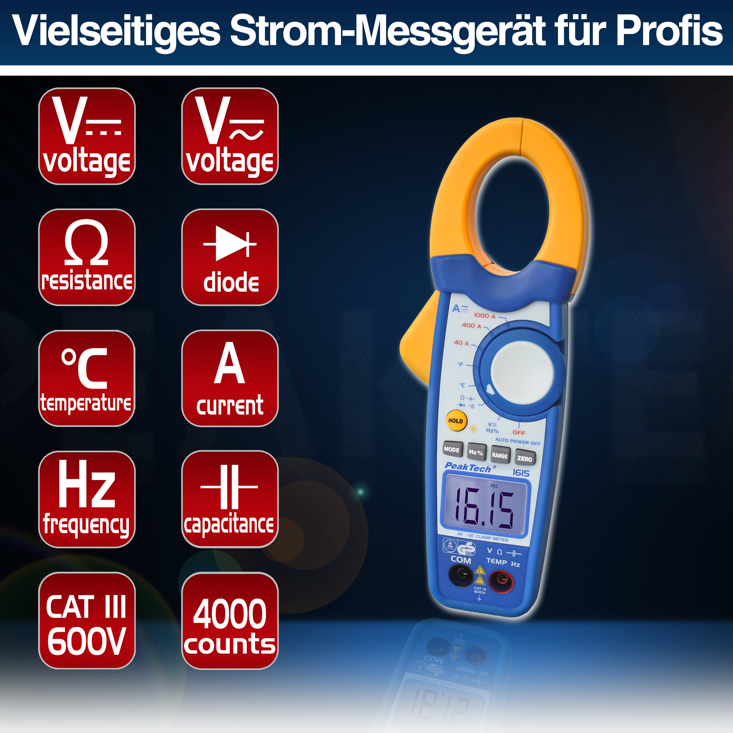 «PeakTech® P 1615» Pince ampèremétrique 4000 points 1000 A AC / DC