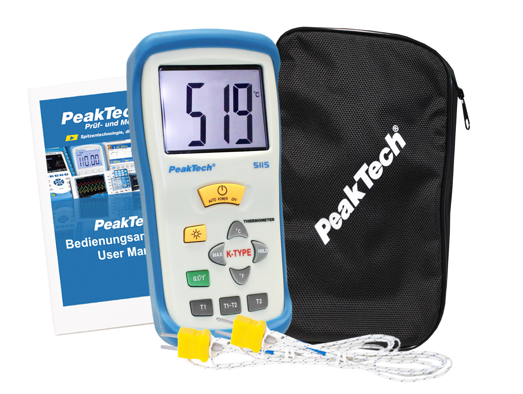 PeakTech 5110 Temperaturmessgeräte-Set YF-160A Auflösung 0,1/1°C für K 