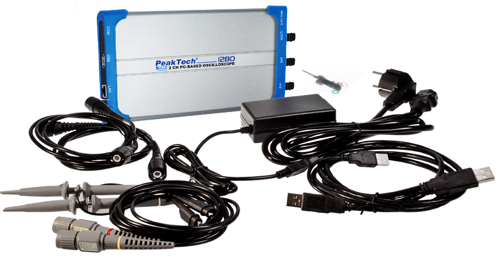 «PeakTech® P 1280» 60 MHz/2 CH, 500 MS/s PC oscilloscope with USB&LAN