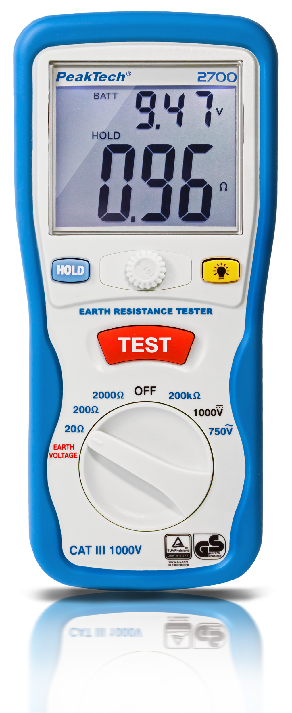 «PeakTech® P 2700» Digitales Erdungsmessgerät, 0-2000Ω, CAT III 1000V