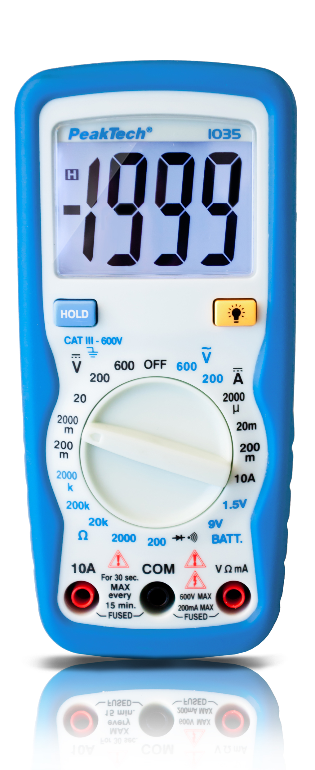 PeakTech 1070 Digital Multimeter CAT III with LCD Display Battery Tester Electronic Ammeter AC/DC Voltmeter Temperature Measurements Manual Multimeter TÜV/GS Continuity Tester Max 300 V 