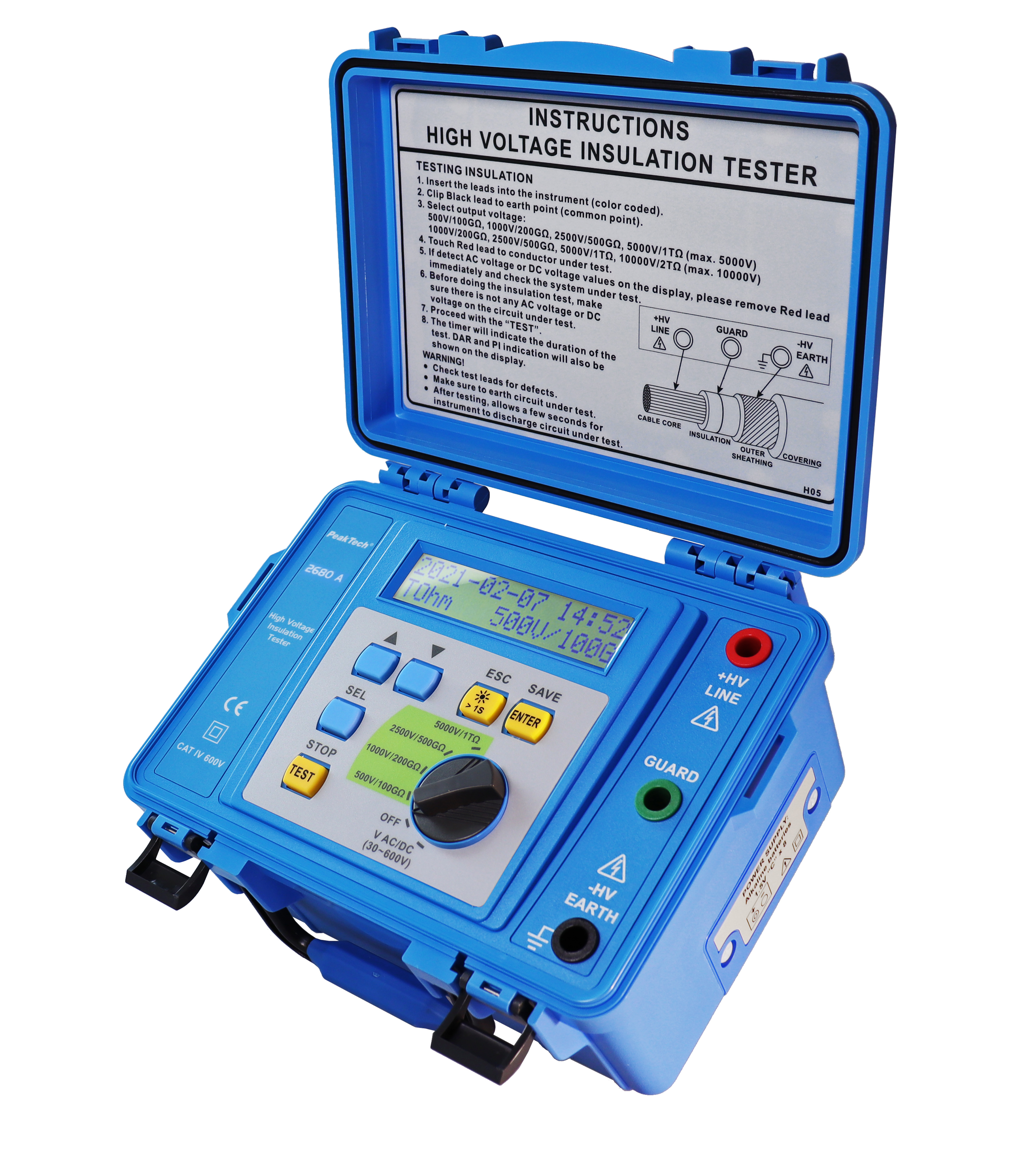 «PeakTech® P 2680 A» Tester di isolamento 500 V ... 5 kV/1TΩ