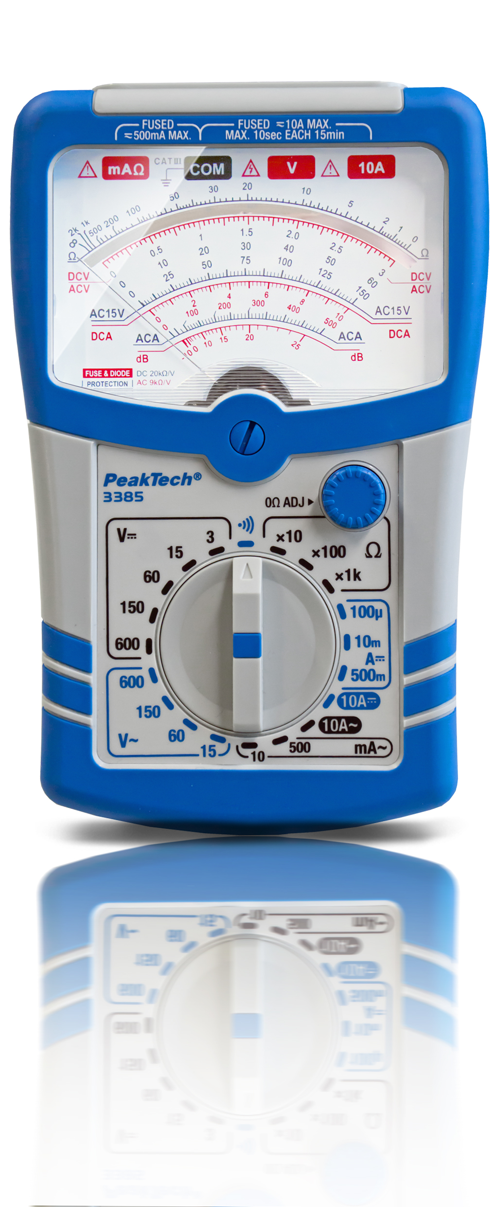 «PeakTech® P 3385» Analog Multimeter, 600V AC/DC, 10A AC/DC, CAT III