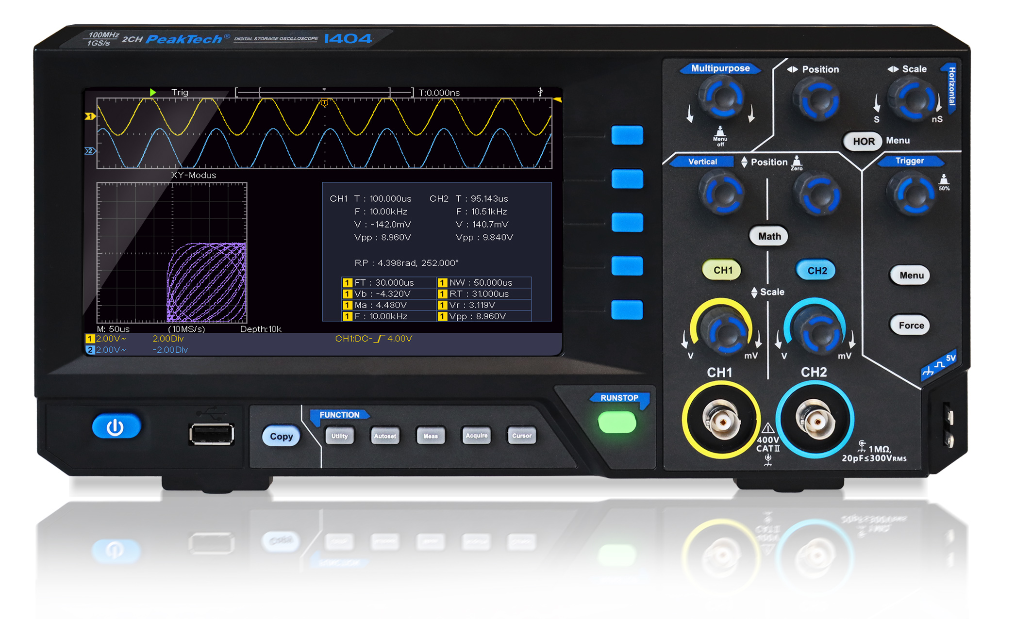 «PeakTech® P 1404» 100MHz / 2 CH, 1 GS/s Oscyloskop cyfrowy