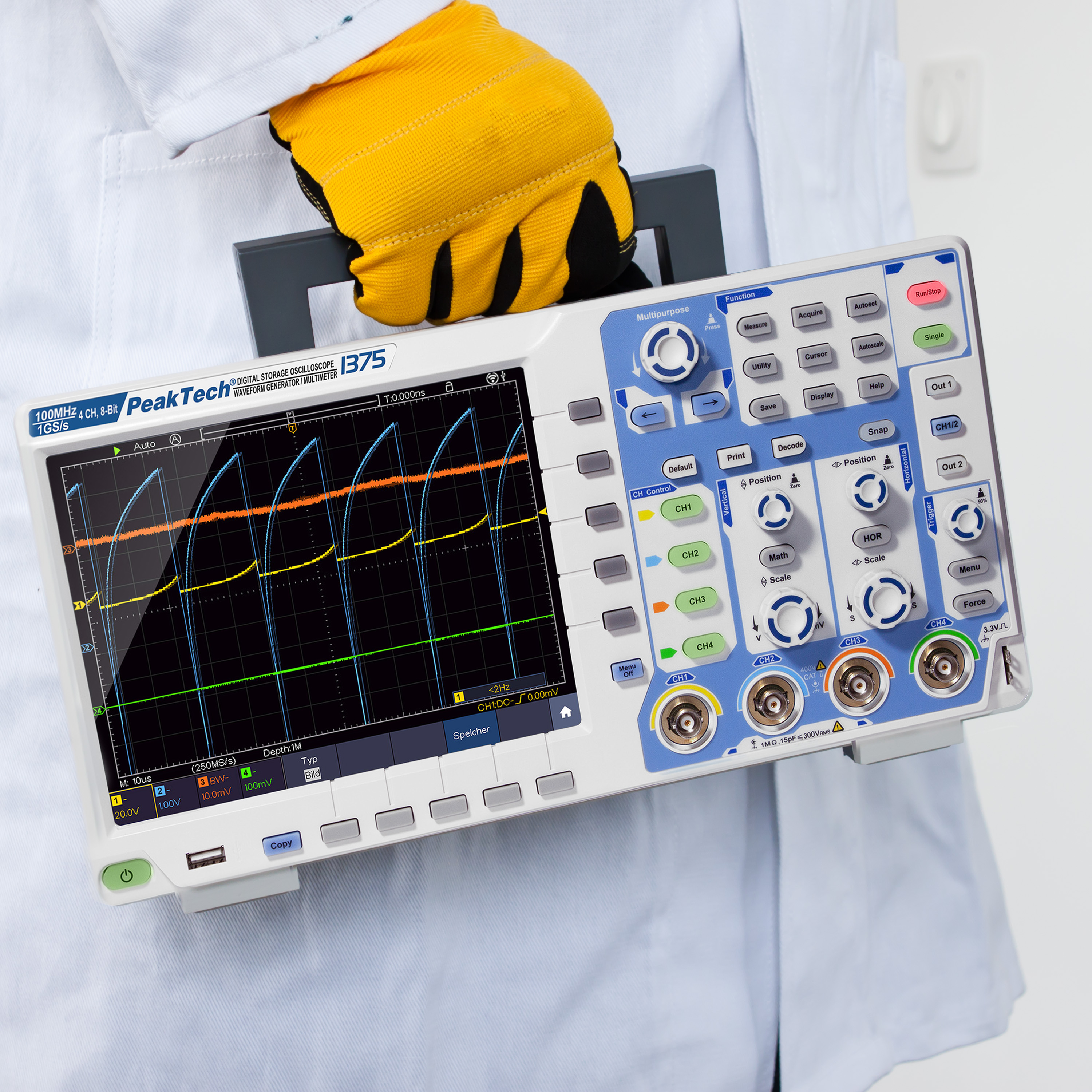 «PeakTech® P 1375» 100 MHz / 4 CH, 1 GS/s touchscreen oscilloscope