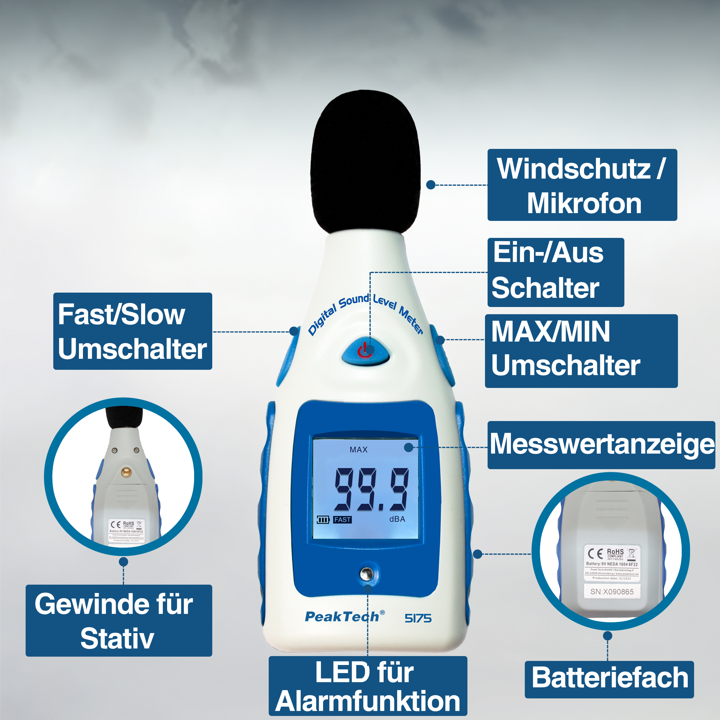«PeakTech® P 5175» Sound Level Meter, 40...130 dBA