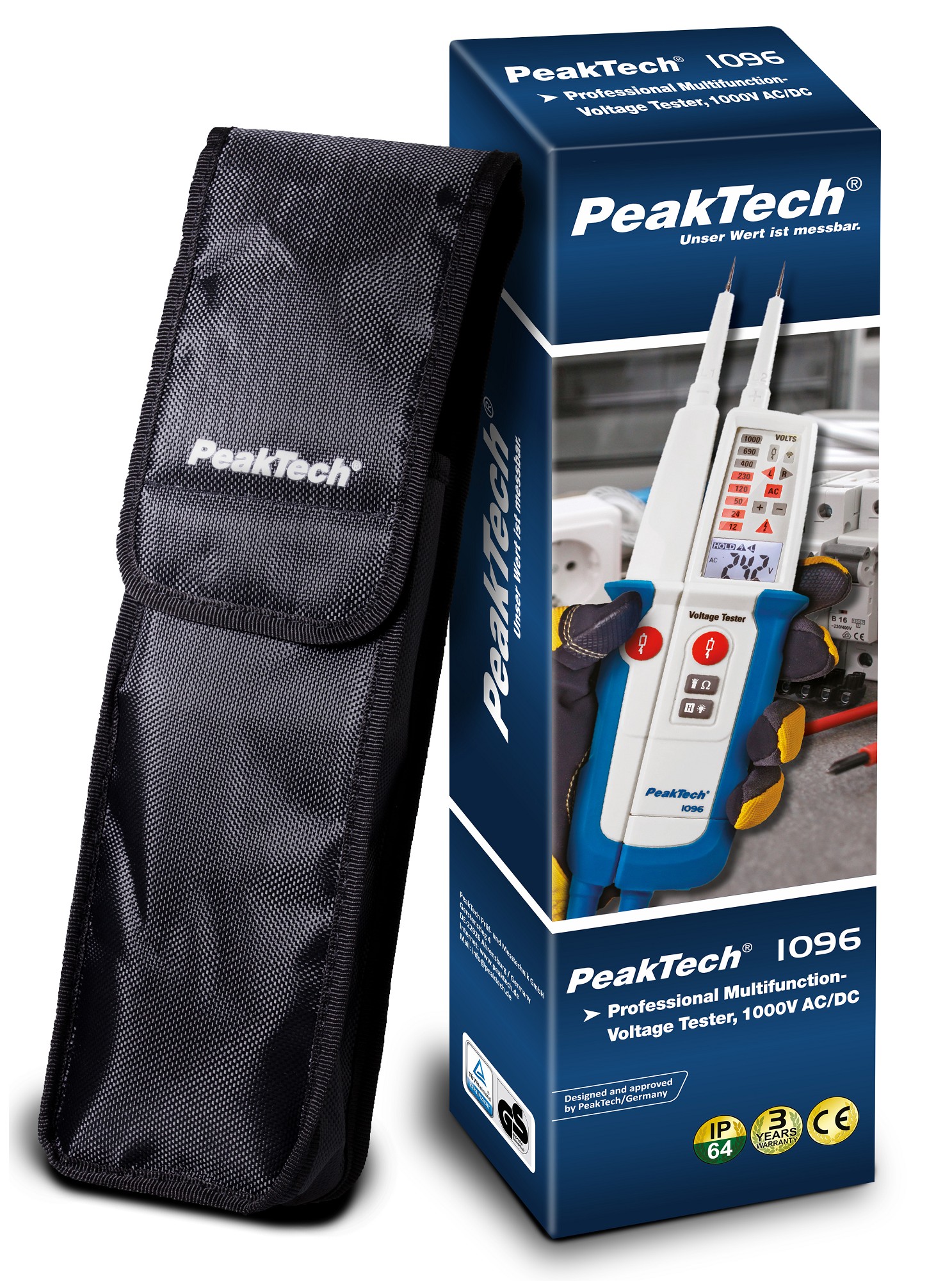 «PeakTech® P 1096» Tester napięcia AC/DC z testem RCD