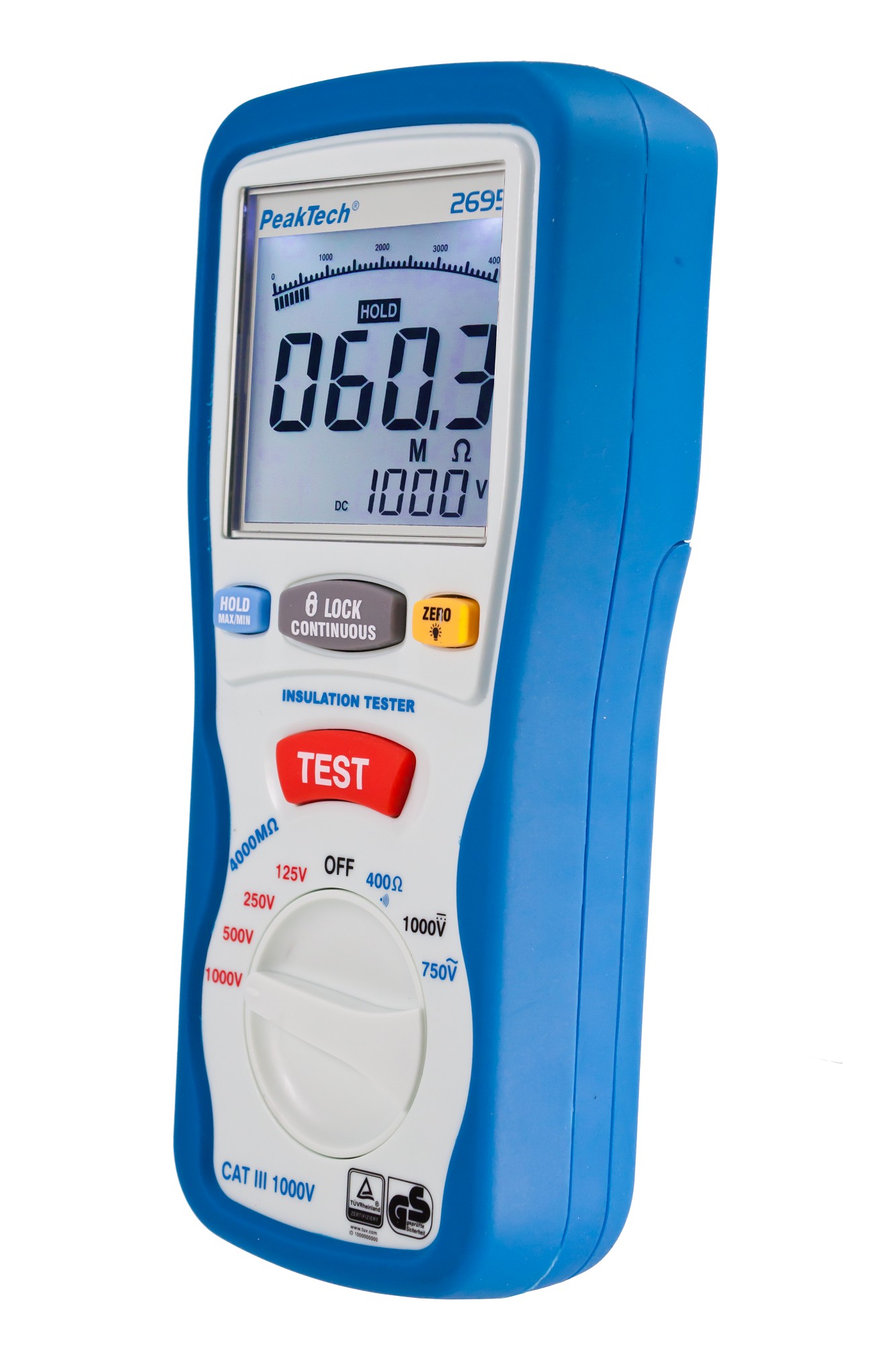 «PeakTech® P 2695» Tester di isolamento 125/250/500/1000V /4000MΩ