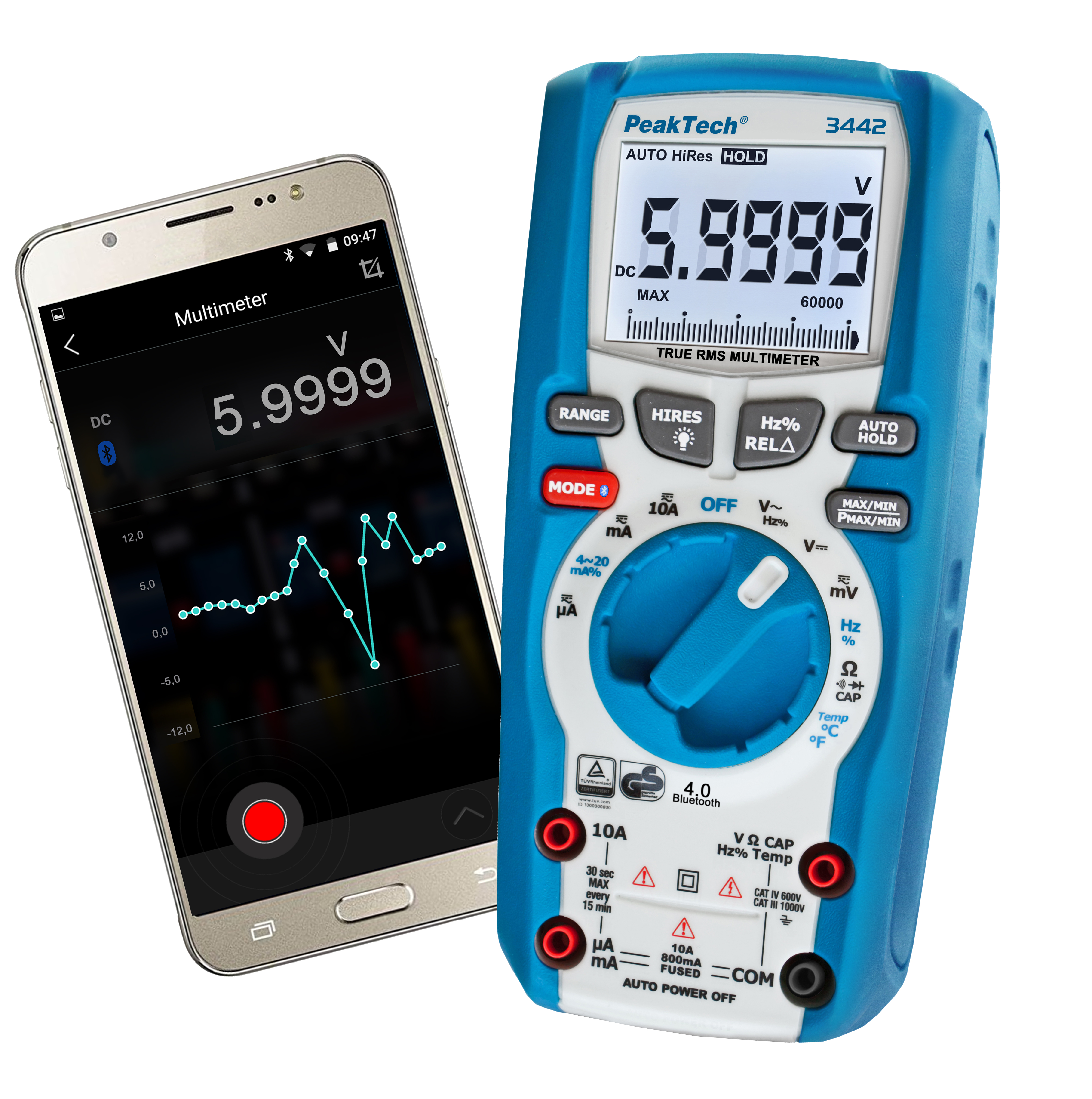 «PeakTech® P 3442» TrueRMS digital multimeter ~ 60.000 Counts ~ 1000V AC/DC, Bluetooth