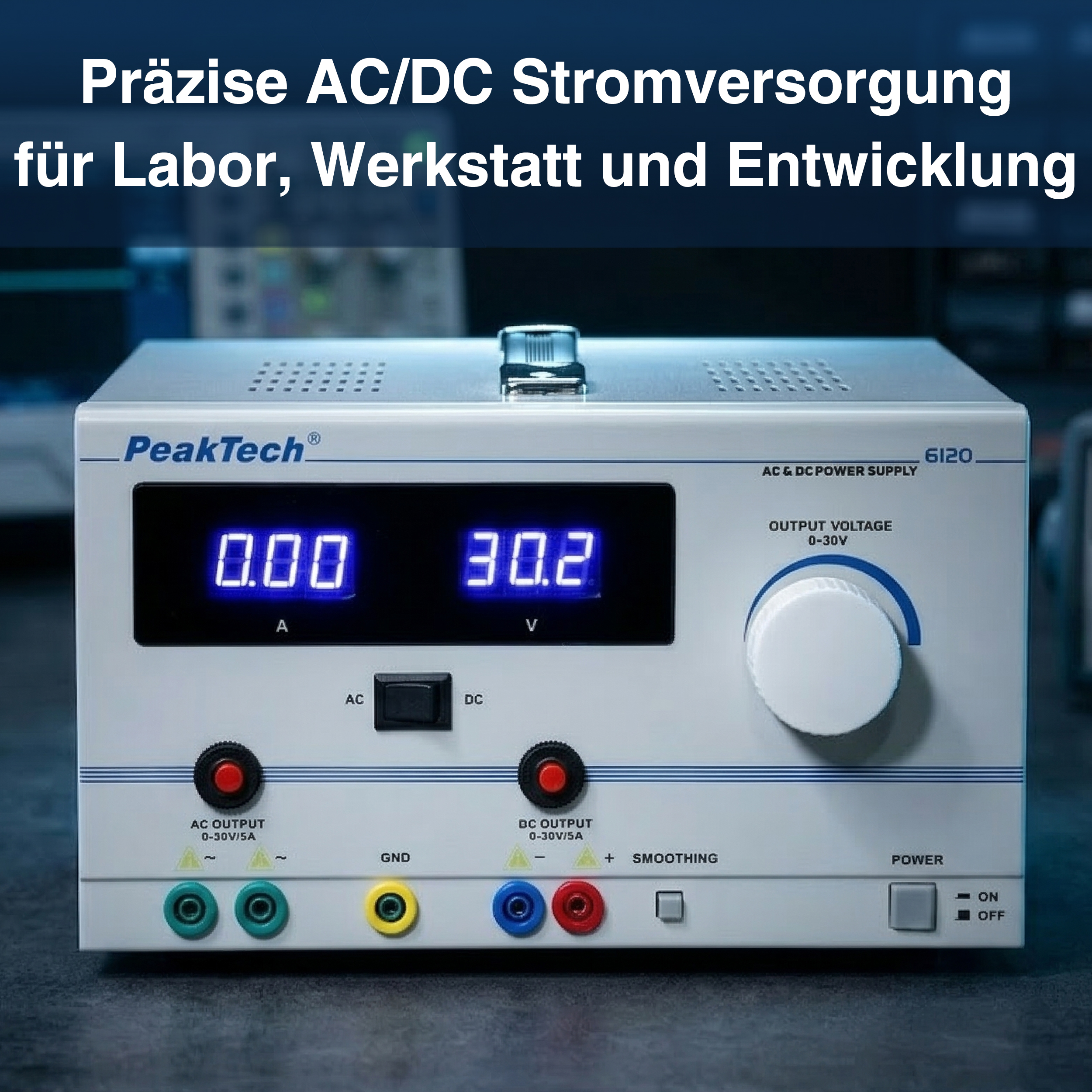 «PeakTech® P 6120» AC/DC Laboratory Power Supply 0 - 30 V/5 A