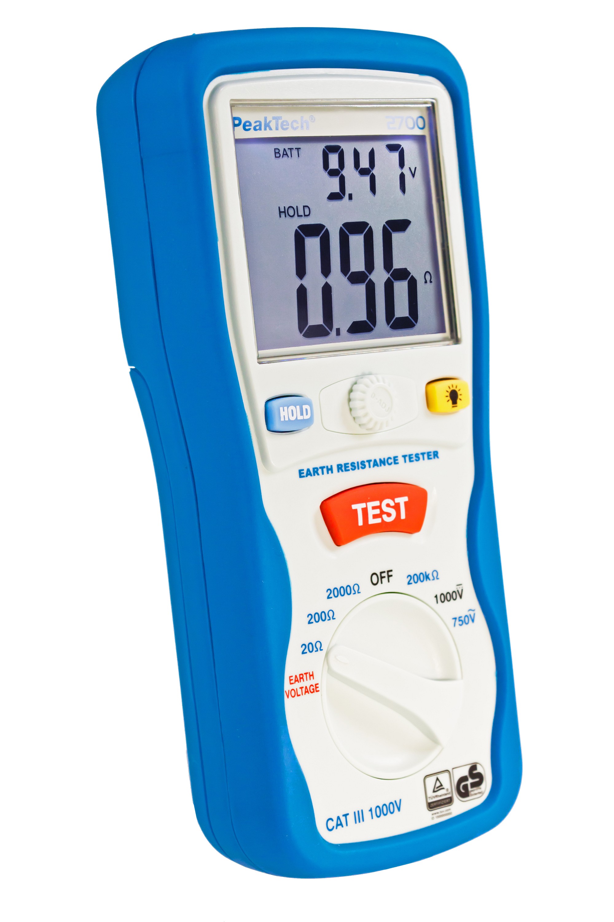 «PeakTech® P 2700» Digital earth tester, 0-2000Ω, CAT III 1000V