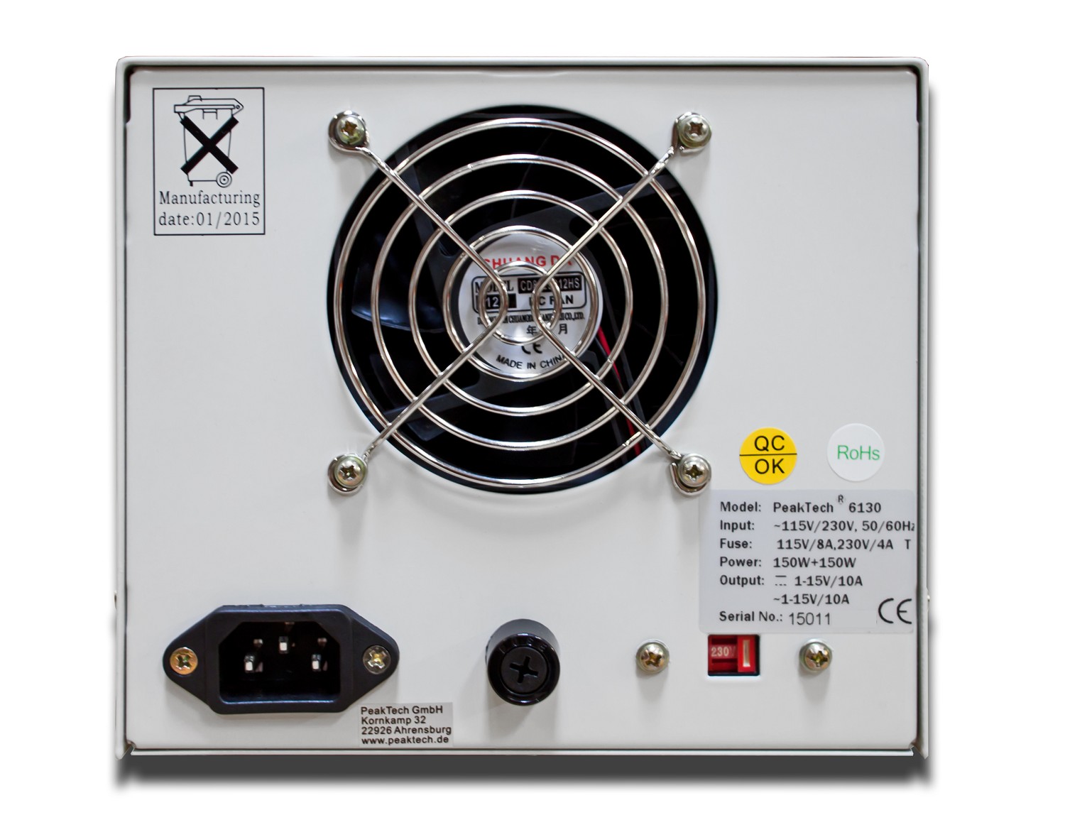 «PeakTech® P 6130» AC/DC Labornetzgerät 1 - 15 V/10 A