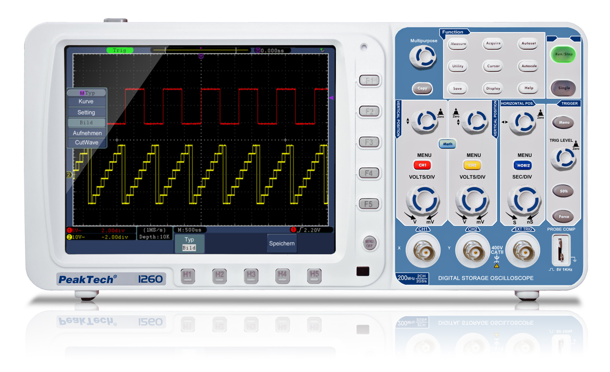 «PeakTech® P 1260» Osciloscopio Almacenaje Digital 200MHz/2CH 2GS/s