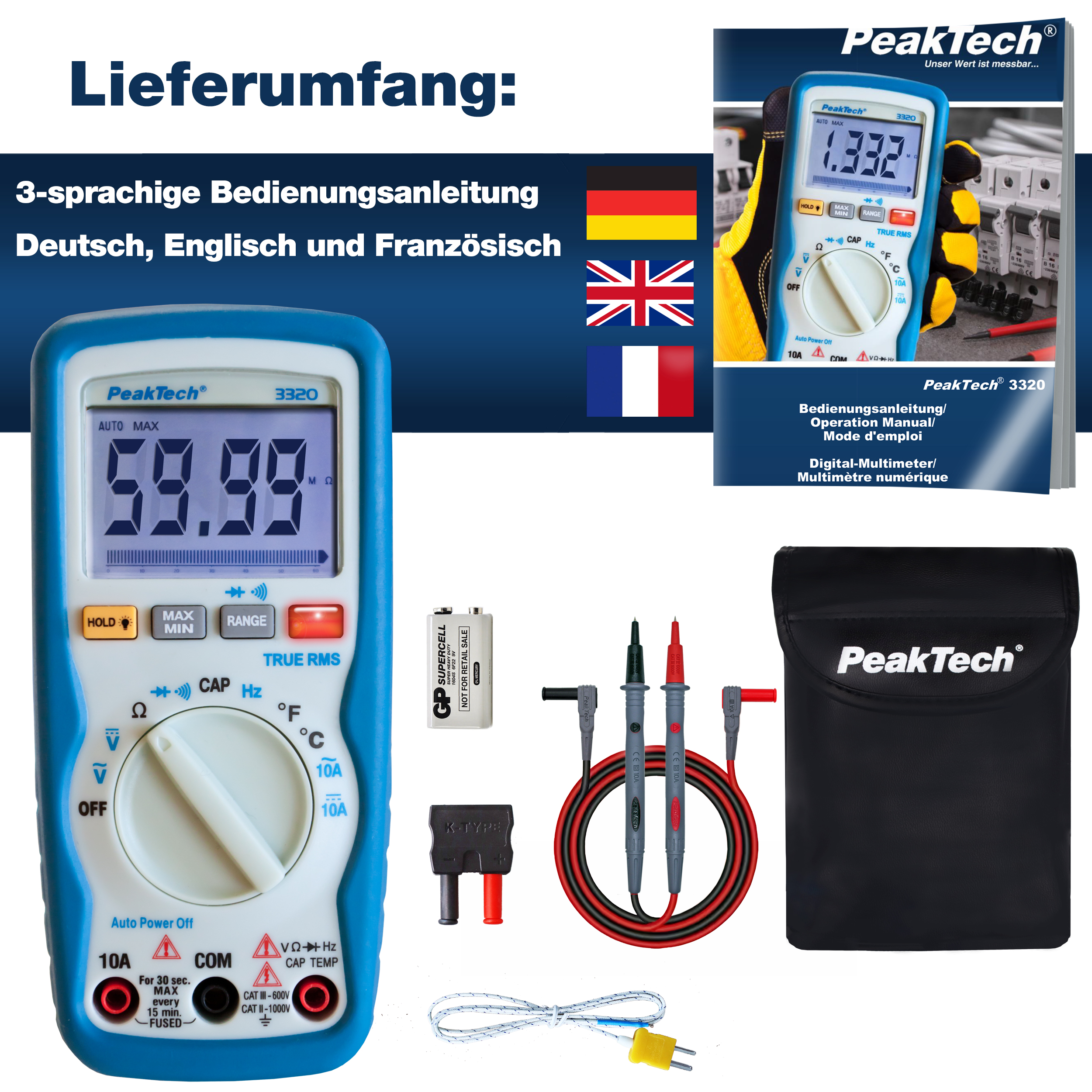 «PeakTech® P 3320» Multimetro digitale, 6.000 conteggi, TrueRMS