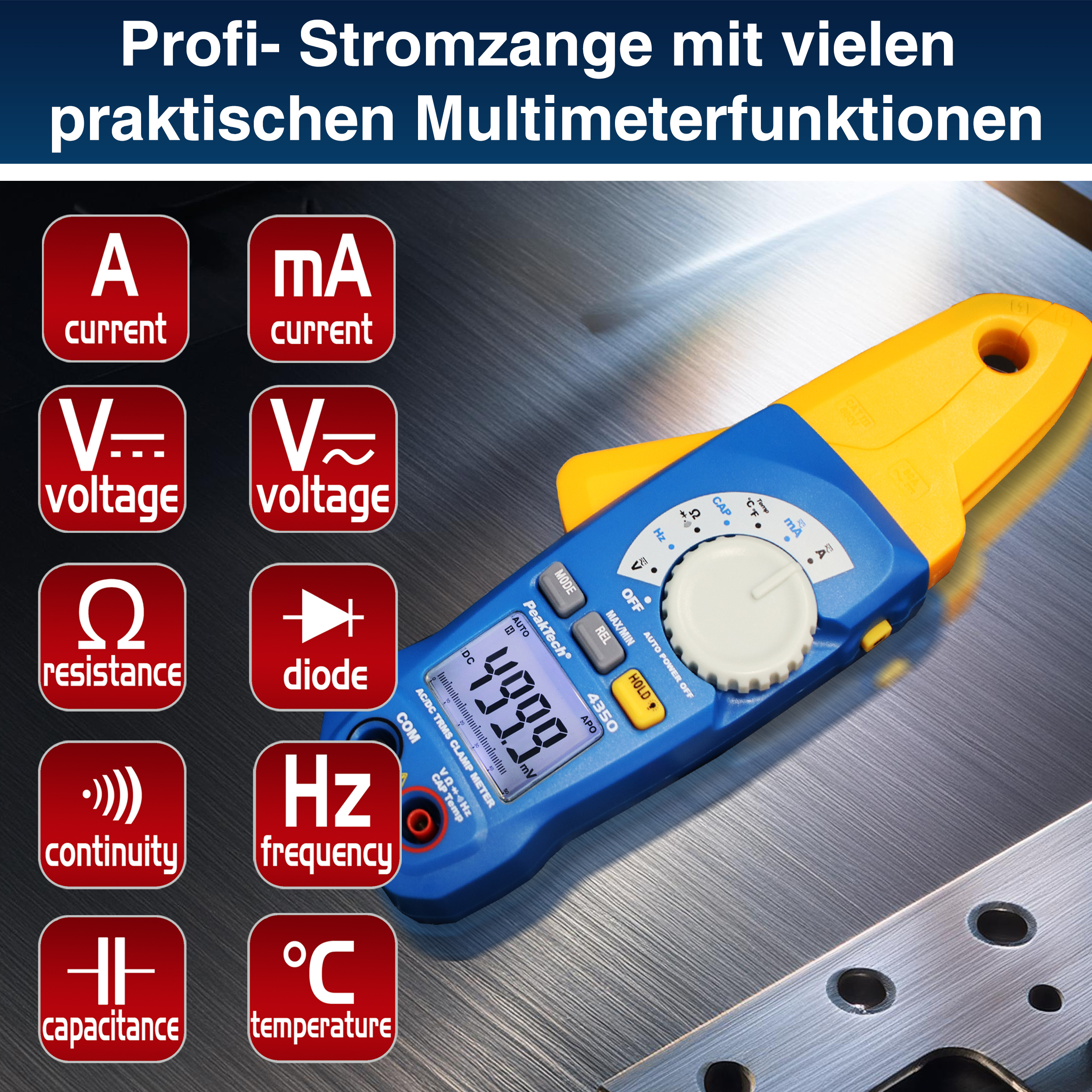 «PeakTech® P 4350» TRMS Current Clamp Meter, 4.000 Counts, 80 A AC/DC