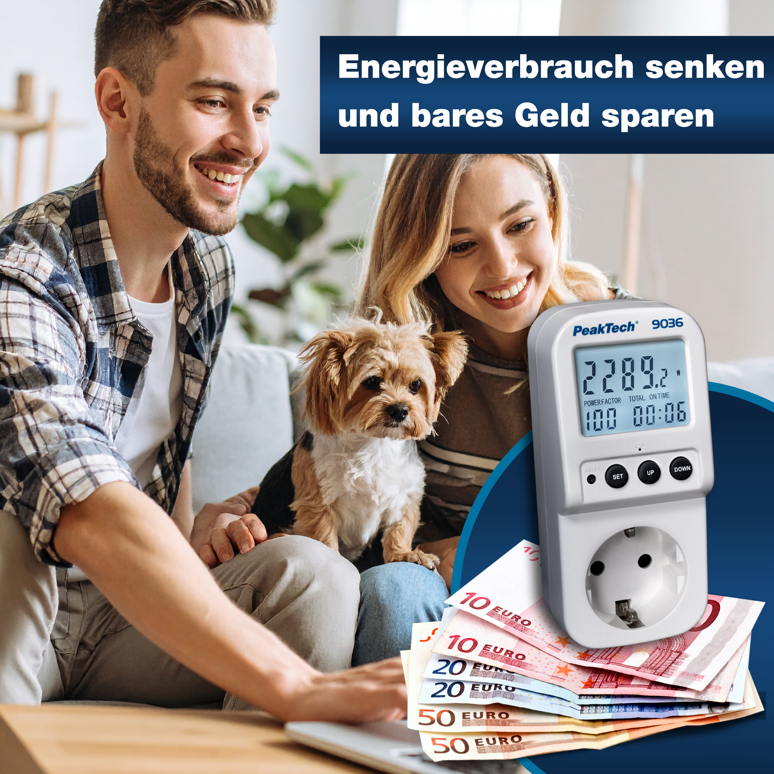 «PeakTech® P 9036» Licznik energii 0,1 W z podświetlanym wyświetlaczem