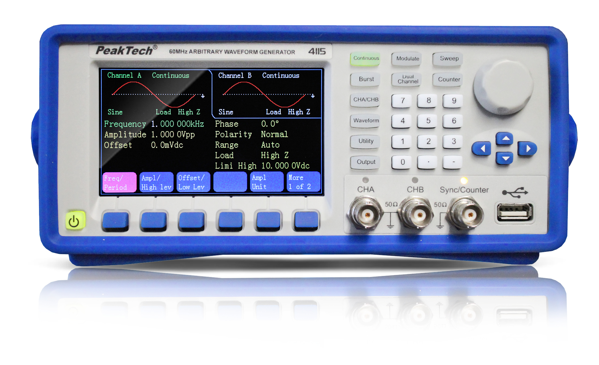 «PeakTech® P 4115» 2CH arbitrary function generator, 1 µHz - 60 MHz