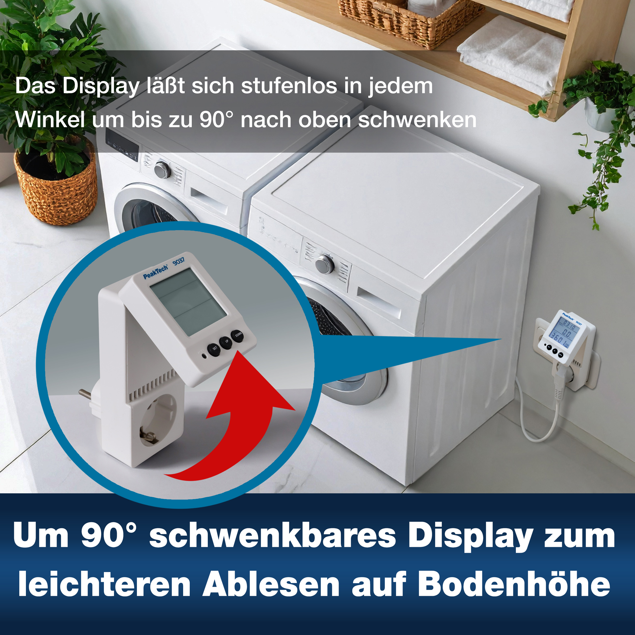 «PeakTech® P 9037» Energiekostenmessgerät 0,1W Auflösung mit schwenkbarem LCD