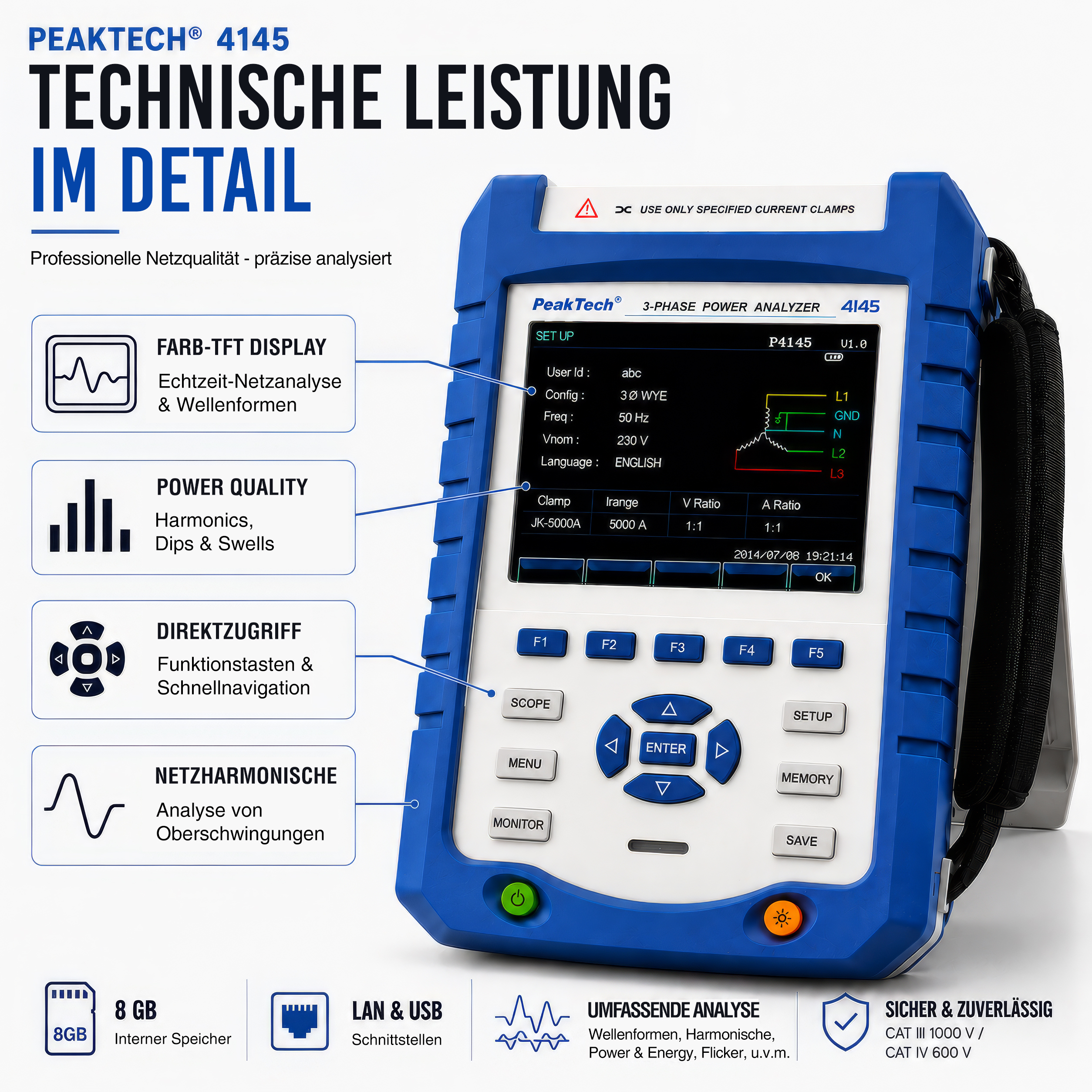 «PeakTech® P 4145» Power analyzer with RS-232 C interface
