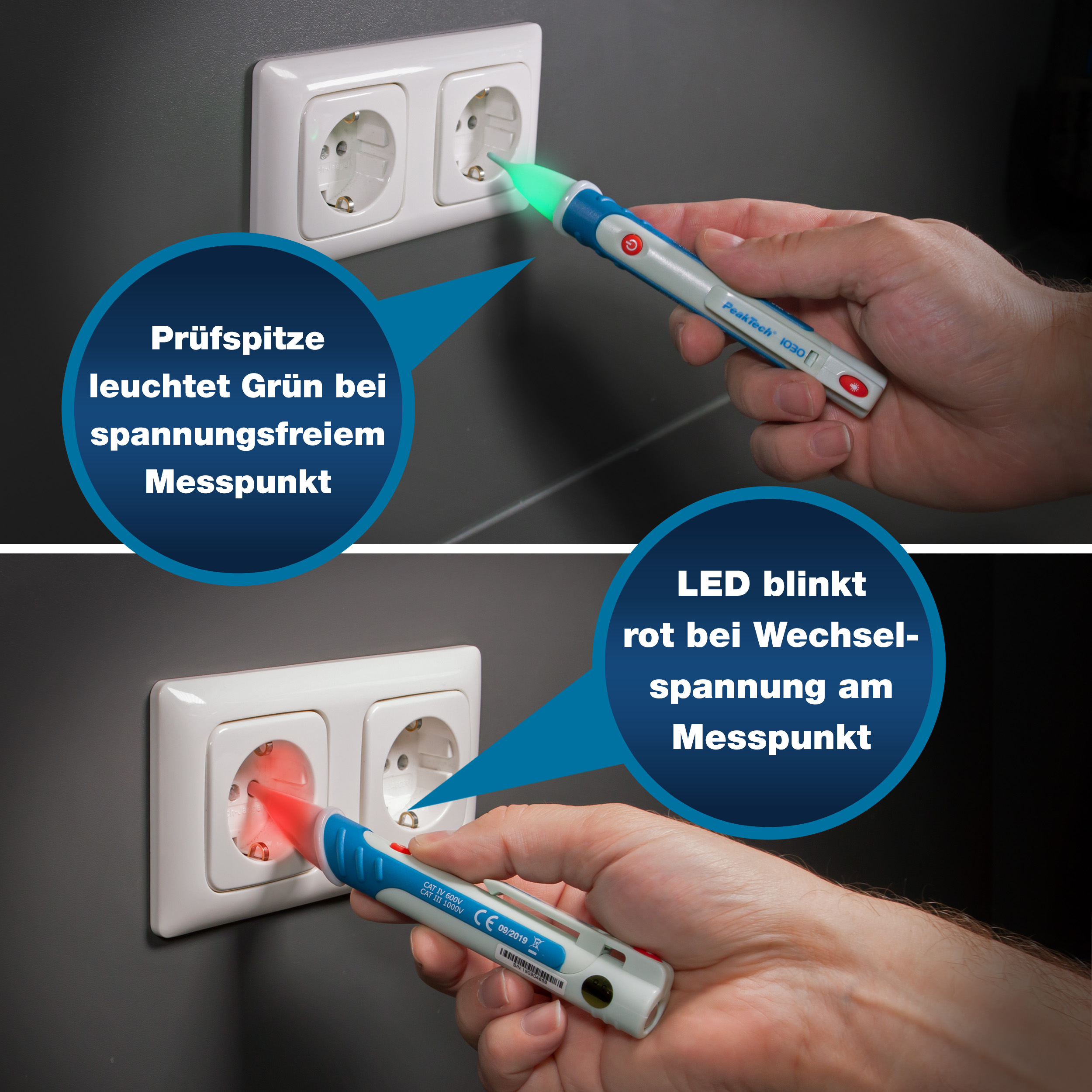 «PeakTech® P 1030» AC Voltage Detector 50 - 1000 V AC, Non-Contact