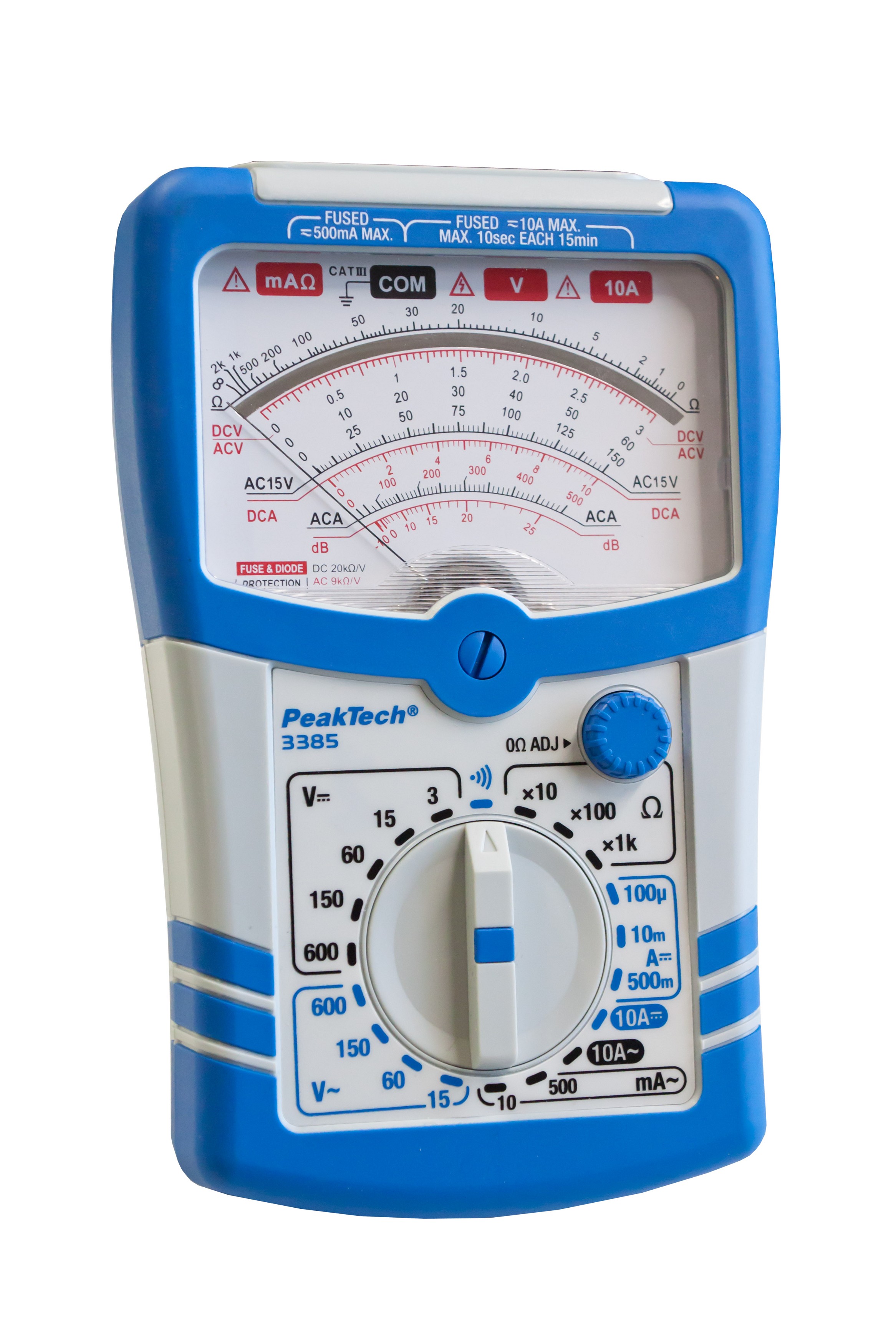 «PeakTech® P 3385» Analog multimeter, 600V AC/DC, 10A AC/DC, CAT III