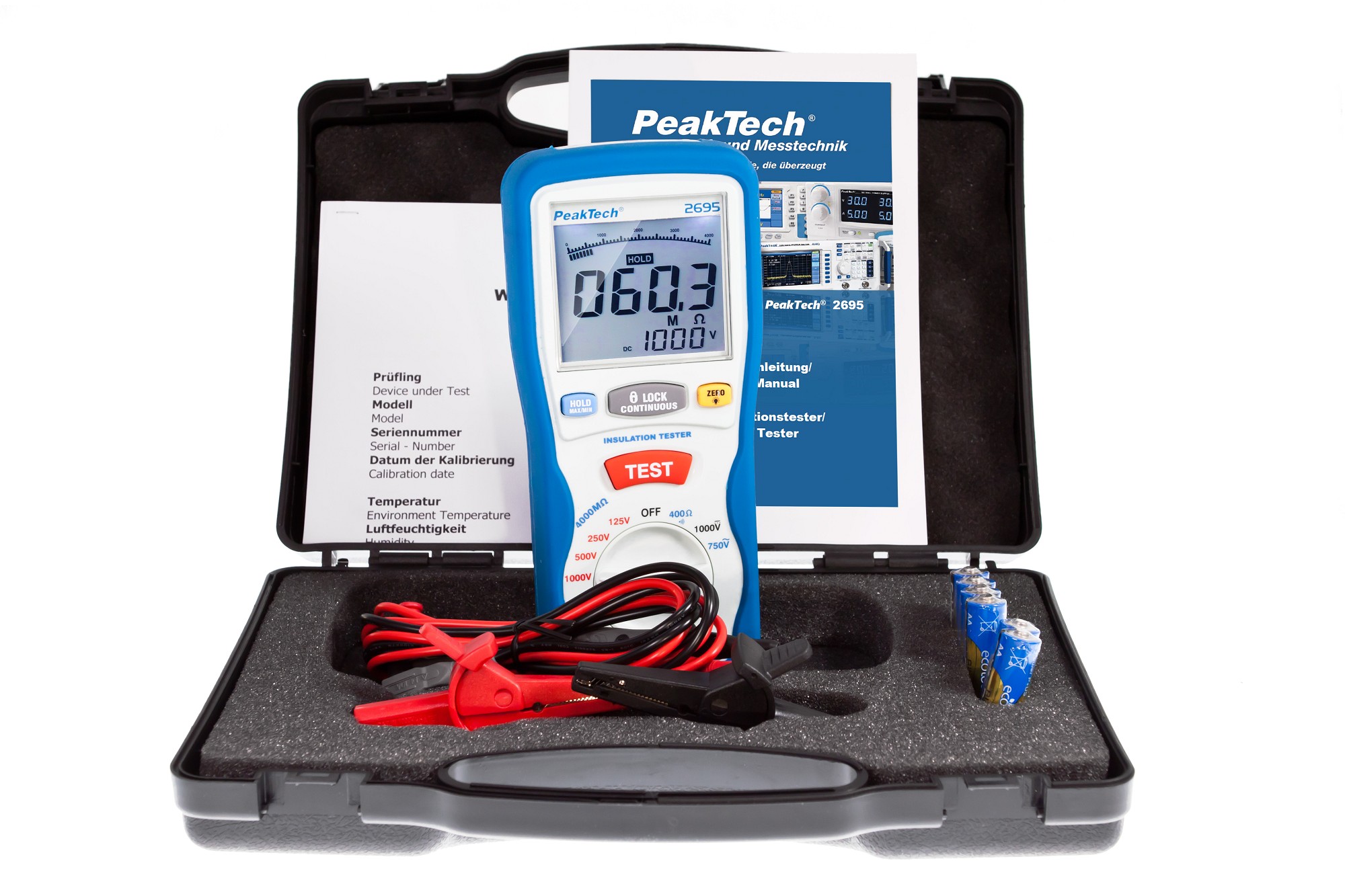 «PeakTech® P 2695» Tester di isolamento 125/250/500/1000V /4000MΩ