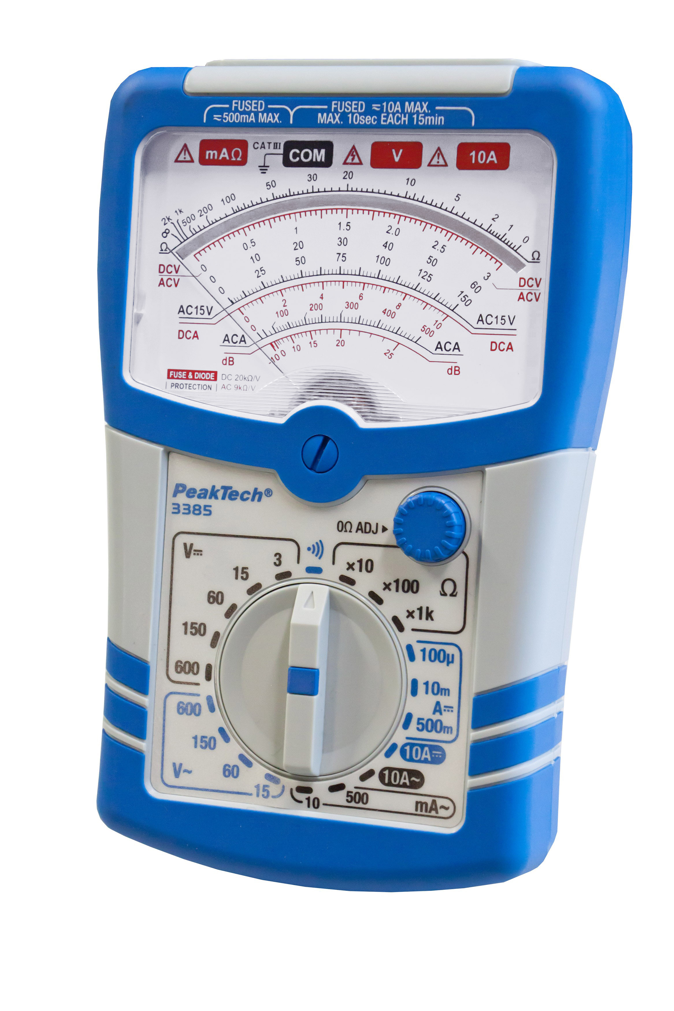«PeakTech® P 3385» Analog multimeter, 600V AC/DC, 10A AC/DC, CAT III «PeakTech® P 3385» Analog multimeter, 600V AC/DC, 10A AC/DC, CAT III