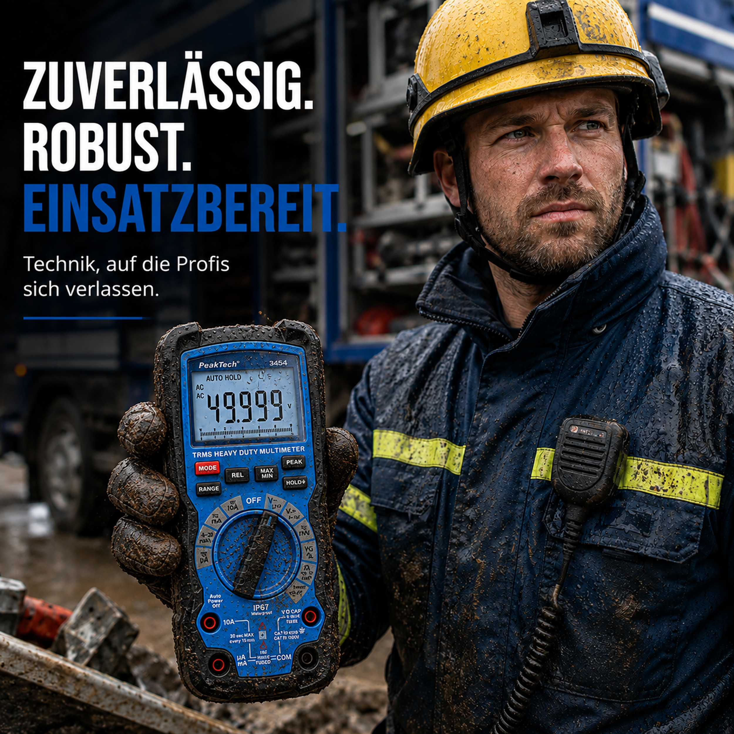«PeakTech® P 3454» Heavy Duty Multimeter ~ 50.000 Counts LCD ~1000V AC/DC with TrueRMS, IP67