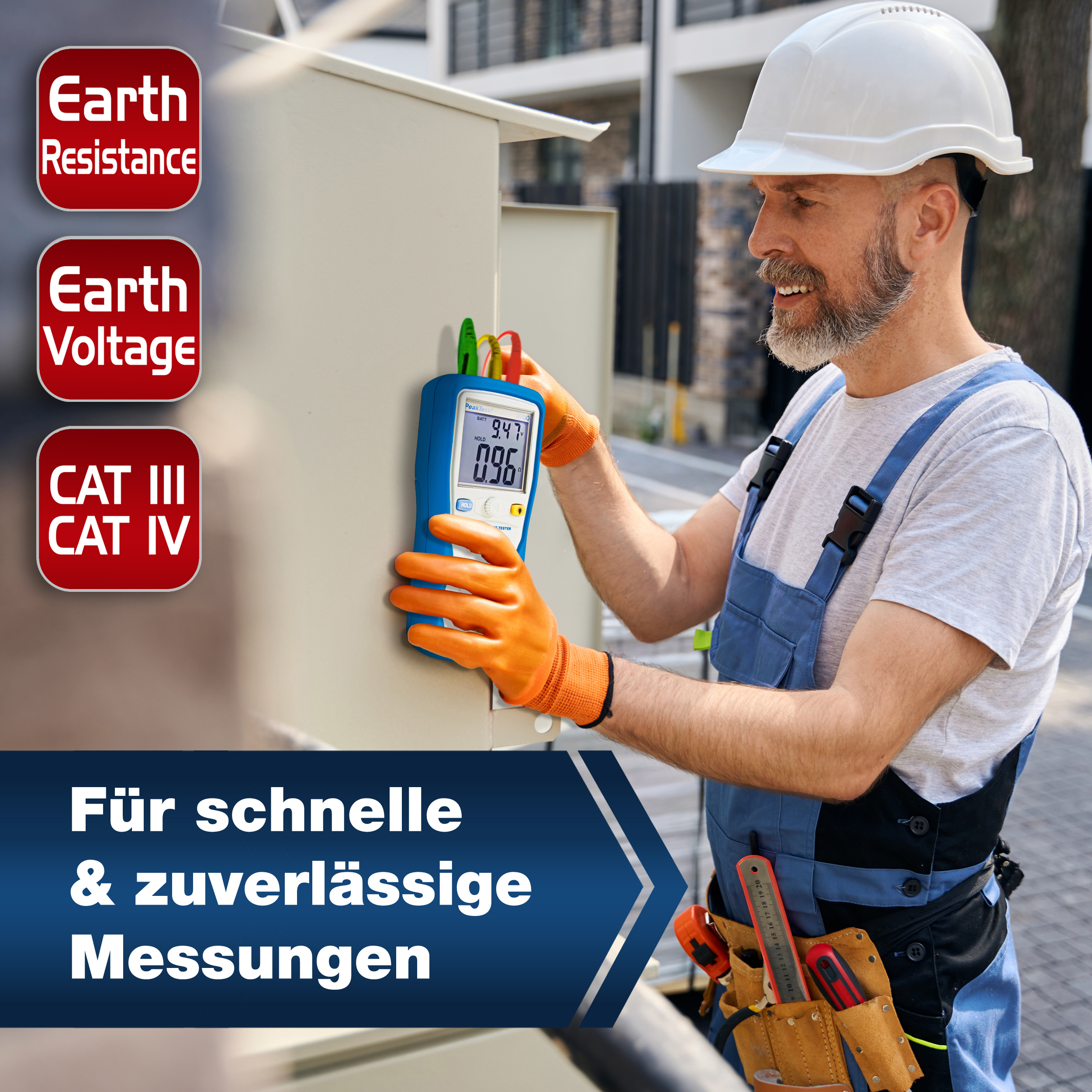 «PeakTech® P 2700» Digital earth tester, 0-2000Ω, CAT III 1000V