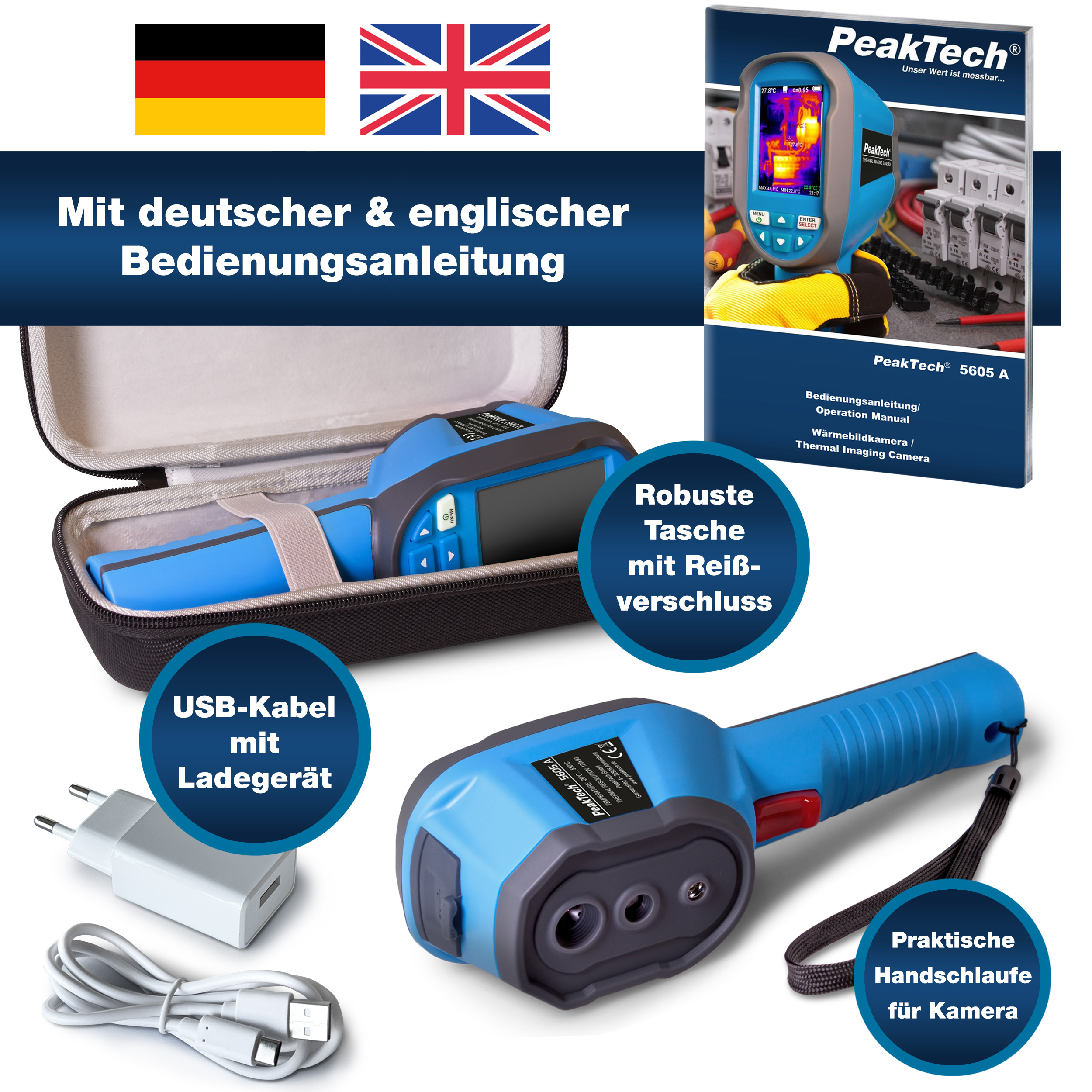 «PeakTech® P 5605 A» Caméra thermique 120 x 90 px. -20°C ... +550°C avec photos et vidéo