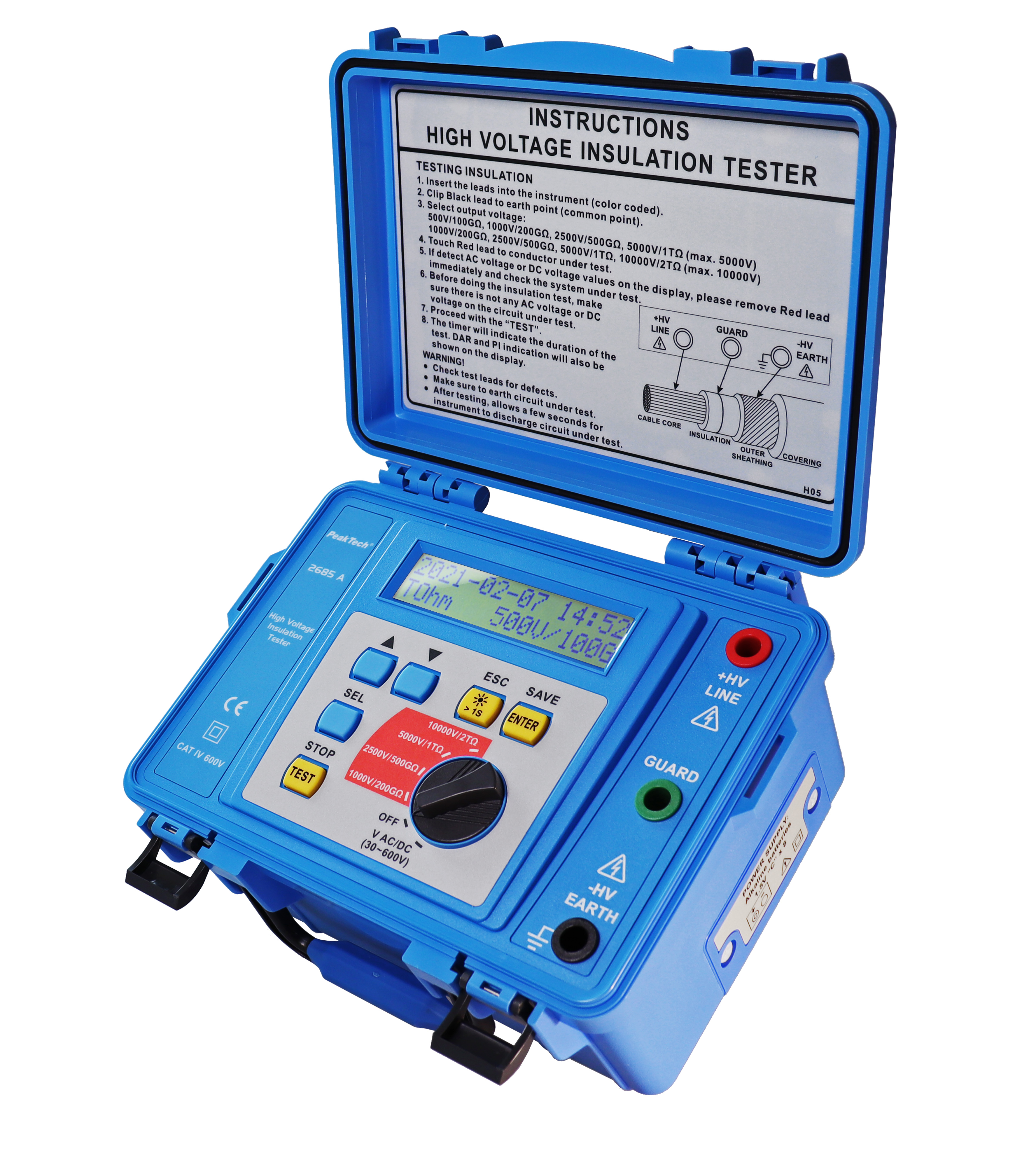 «PeakTech® P 2685 A» Tester di isolamento 1000 V ... 10 kV/2TΩ