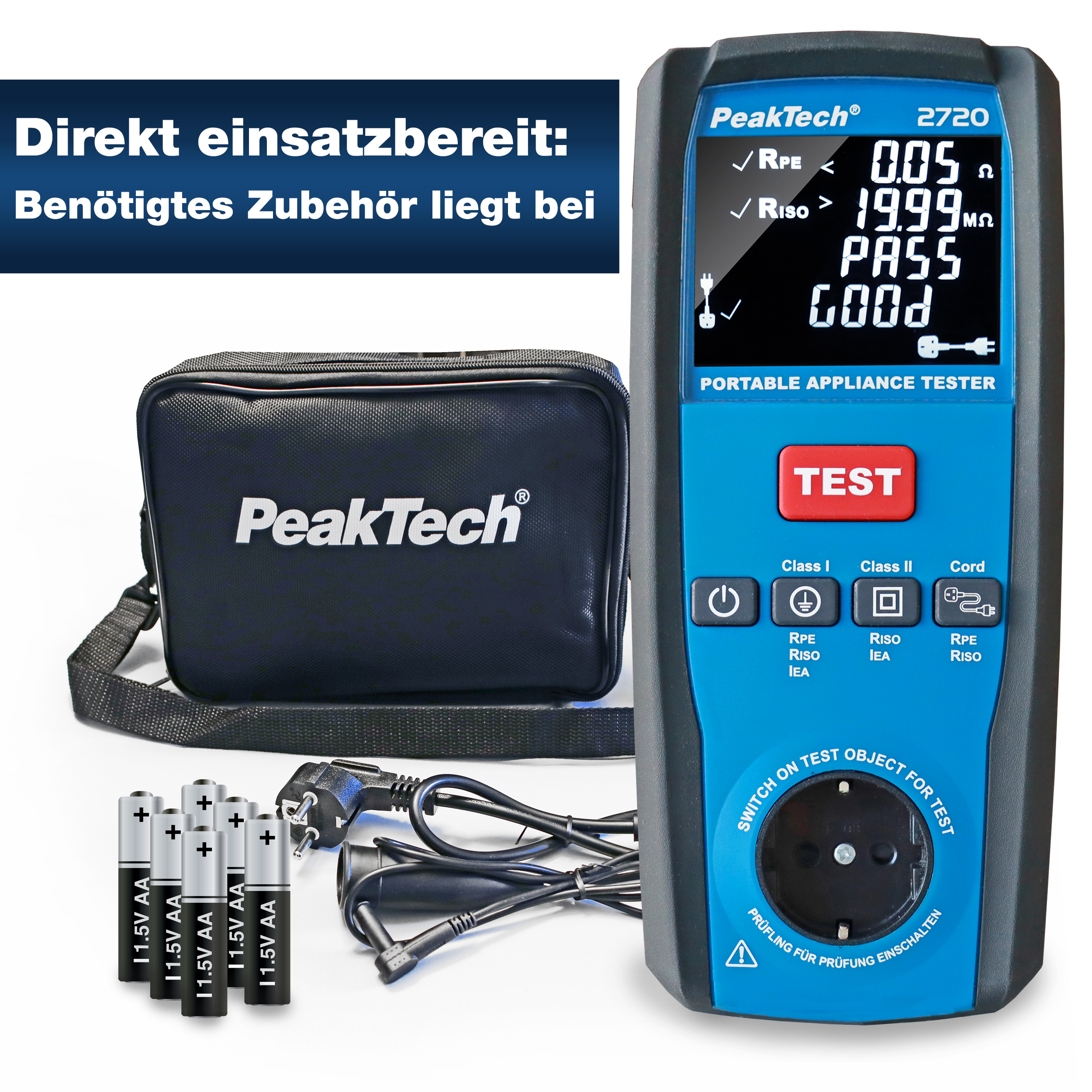 «PeakTech® P 2720» PAT-Tester für ortsveränderliche Geräte 