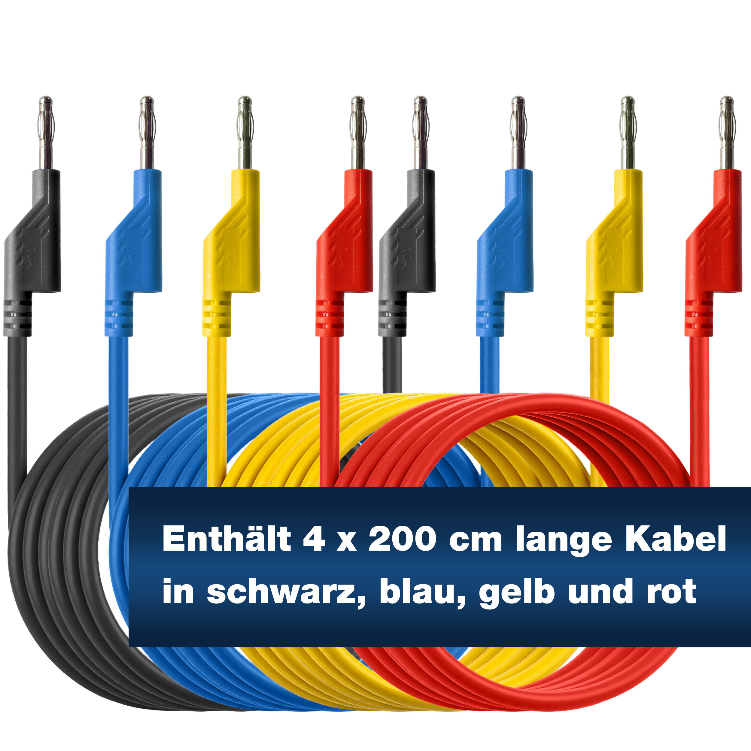 «PeakTech® P 7051» Jeu de 4 câbles de test, 200 cm, pour alimentations de laboratoire