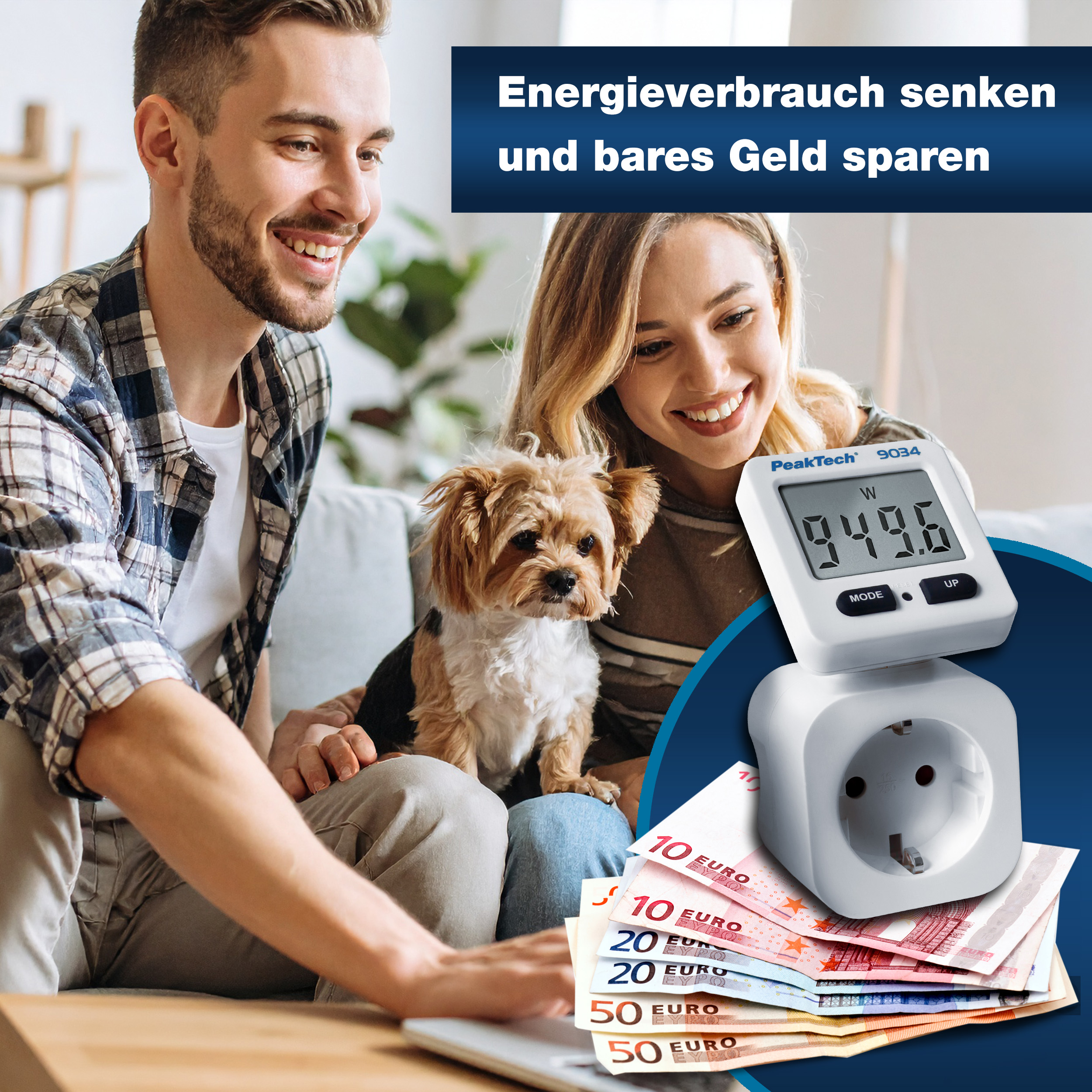 «PeakTech® P 9034» Energiekostenmessgerät 0,1W Auflösung mit drehbarer Anzeige