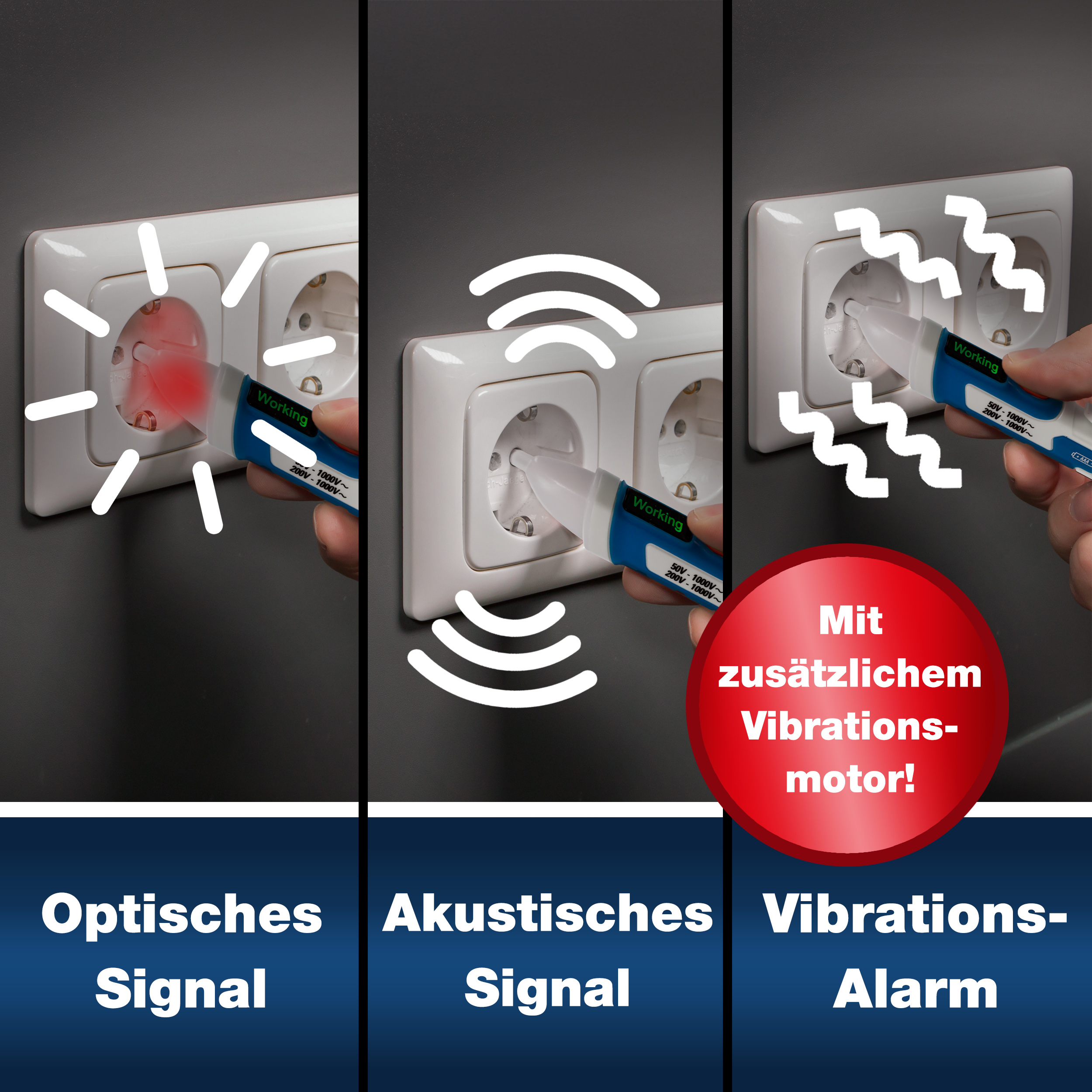 «PeakTech® P 1031» AC-Spannungsprüfer 50 - 1000 V AC mit Vibration