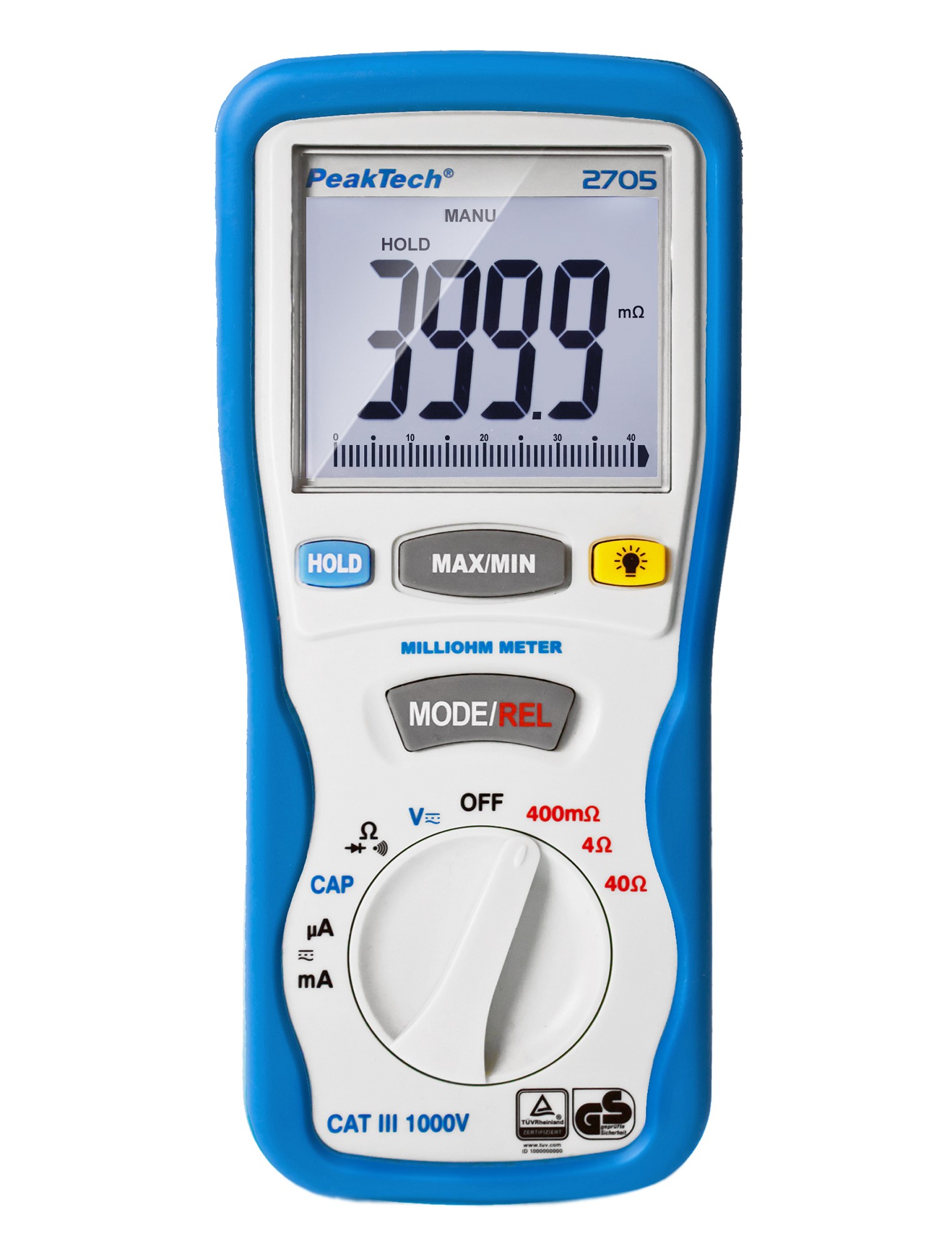 «PeakTech® P 2705» Digital-Milliohmmeter, 4.000 Counts, 400 mΩ/4/40/Ω