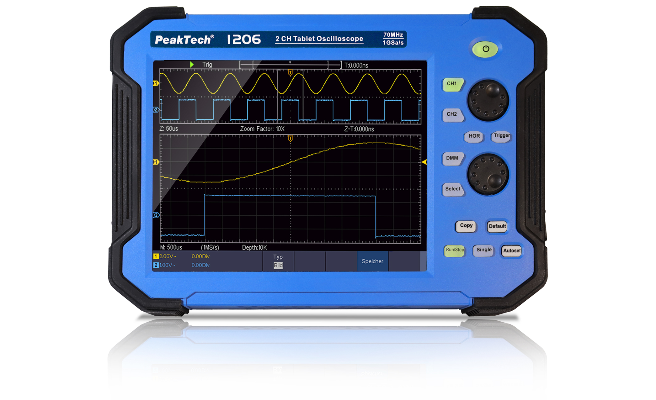 «PeakTech® P 1206» Oscilloscope à tablette 70 MHz / 2 CH, 1 GS/s