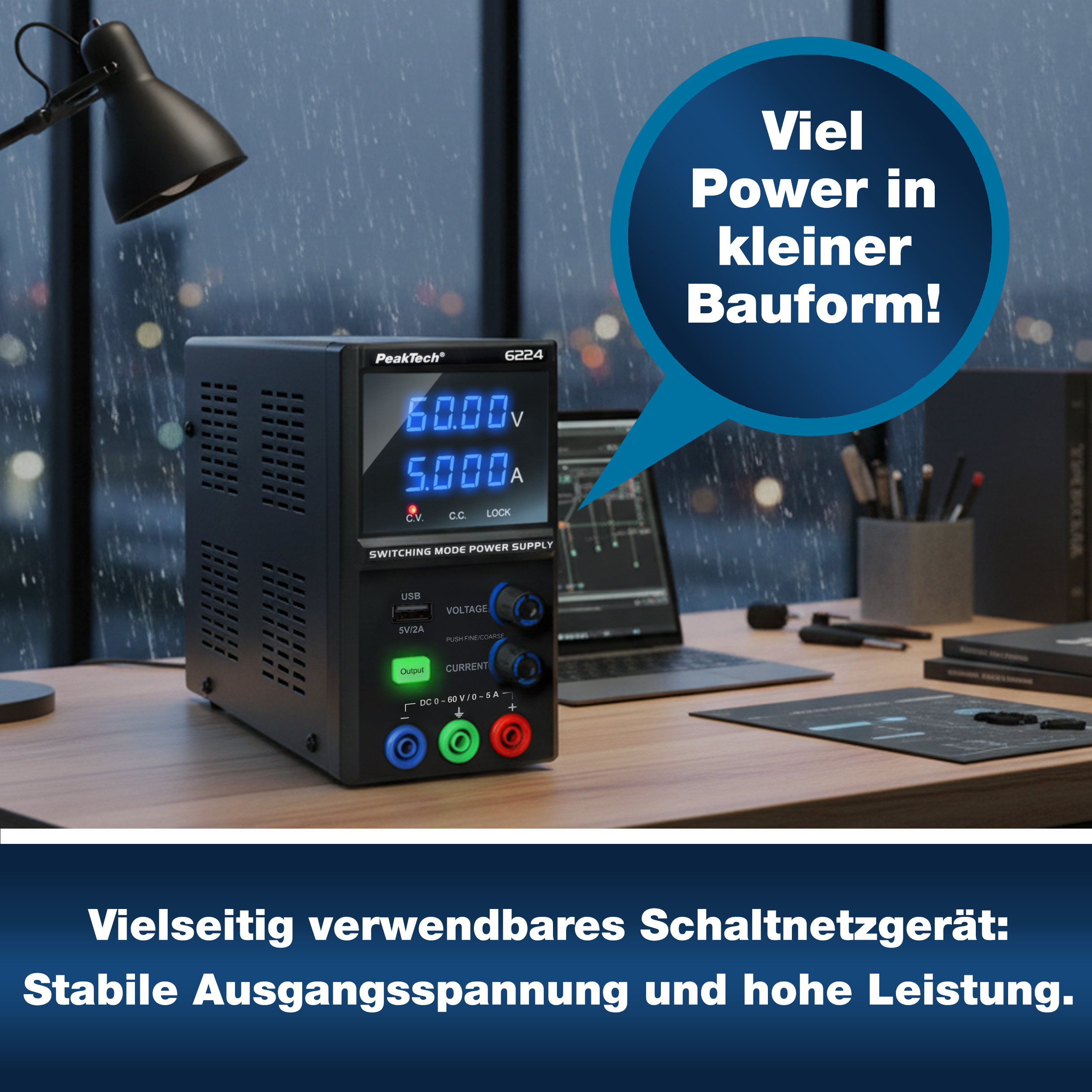 «PeakTech® P 6224» Alimentation à découpage CC 0 - 60 V / 0 - 5 A