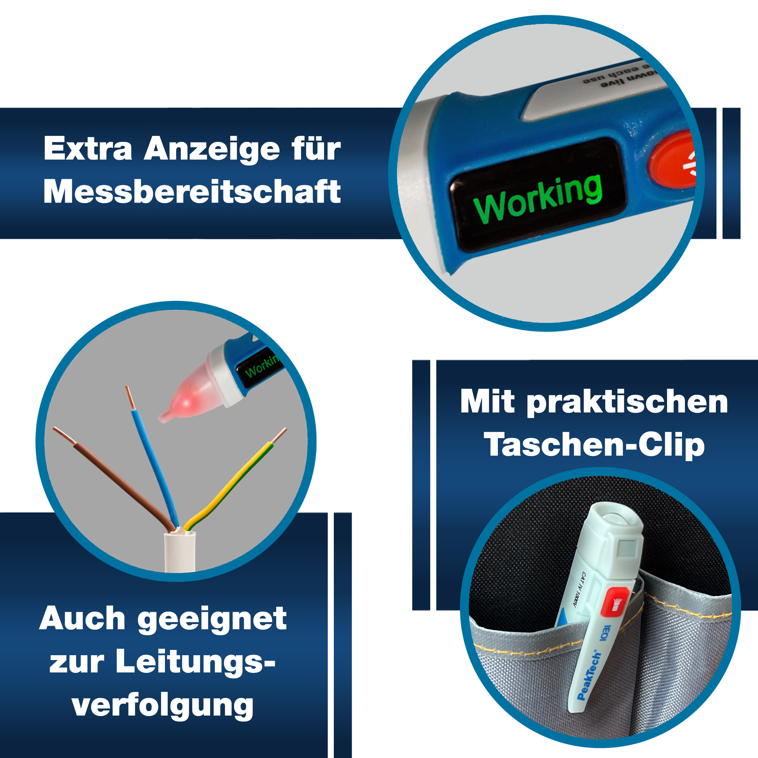 «PeakTech® P 1031» AC-Spannungsprüfer 50 - 1000 V AC mit Vibration