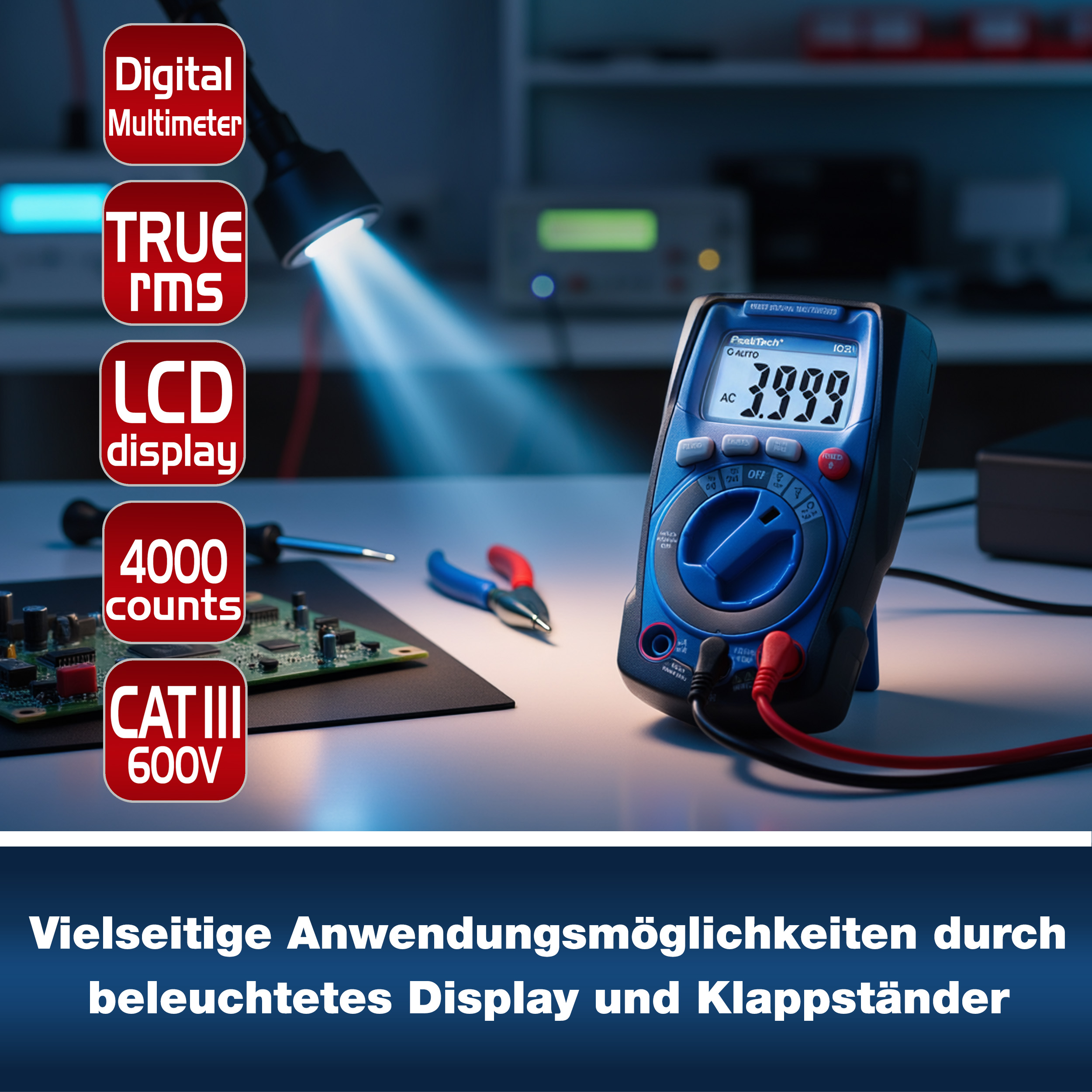 «PeakTech® P 1021» TrueRMS Digital Multimeter 4000 Counts, Auto.Range