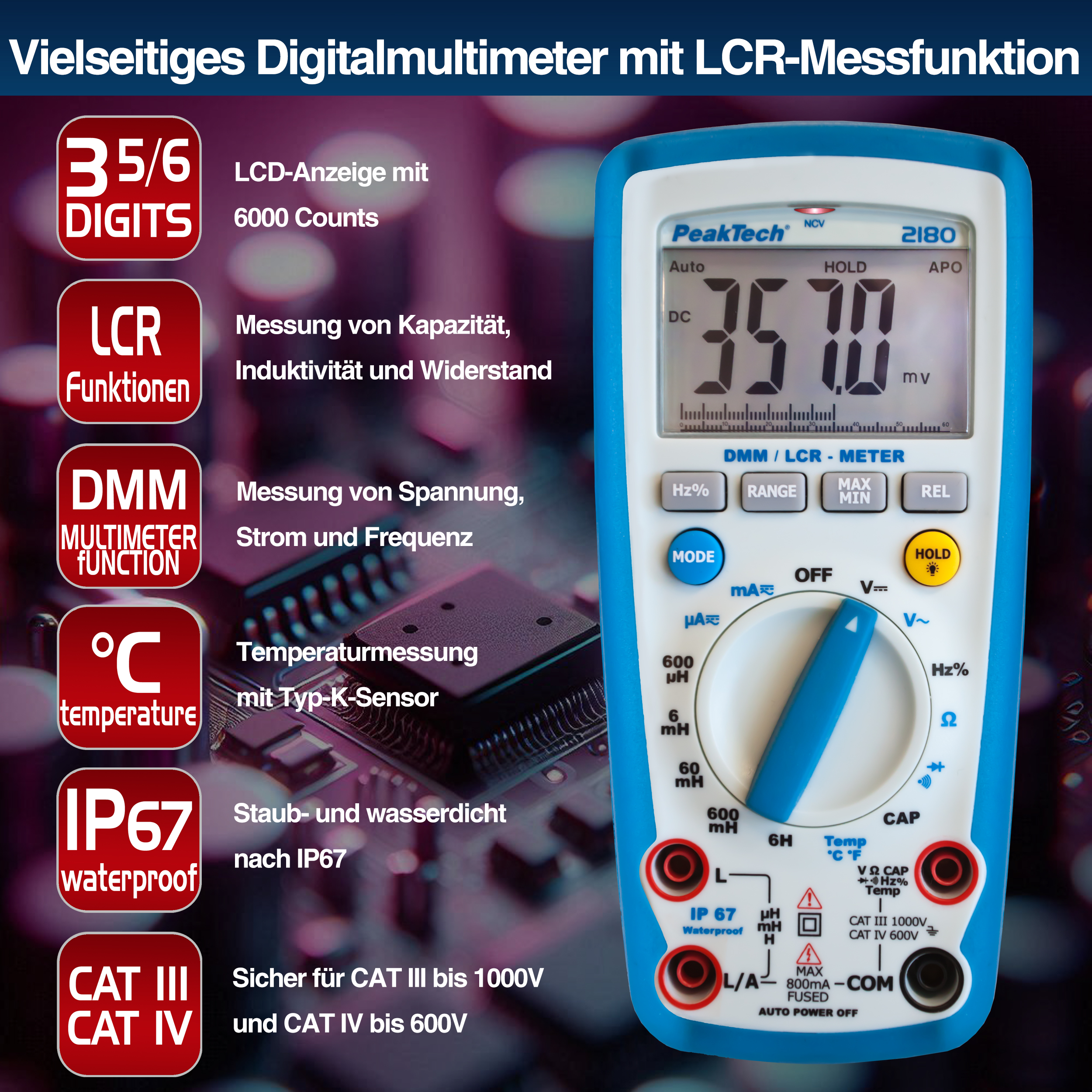 «PeakTech® P 2180» Multimetro con misuratore LCR, 6.000 conteggi