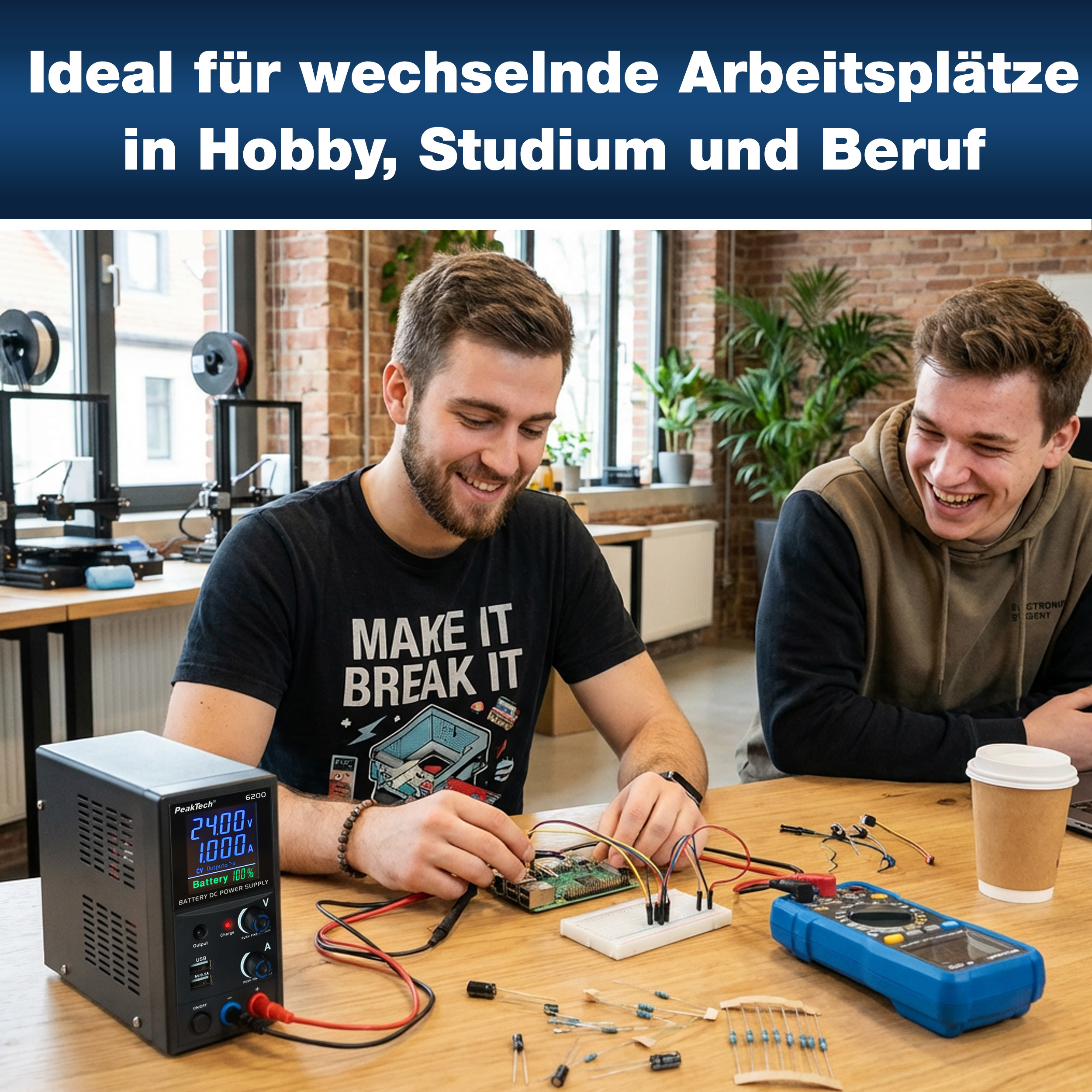 «PeakTech® P 6200» Akku-Labornetzgerät 0...24V / 0...1A DC