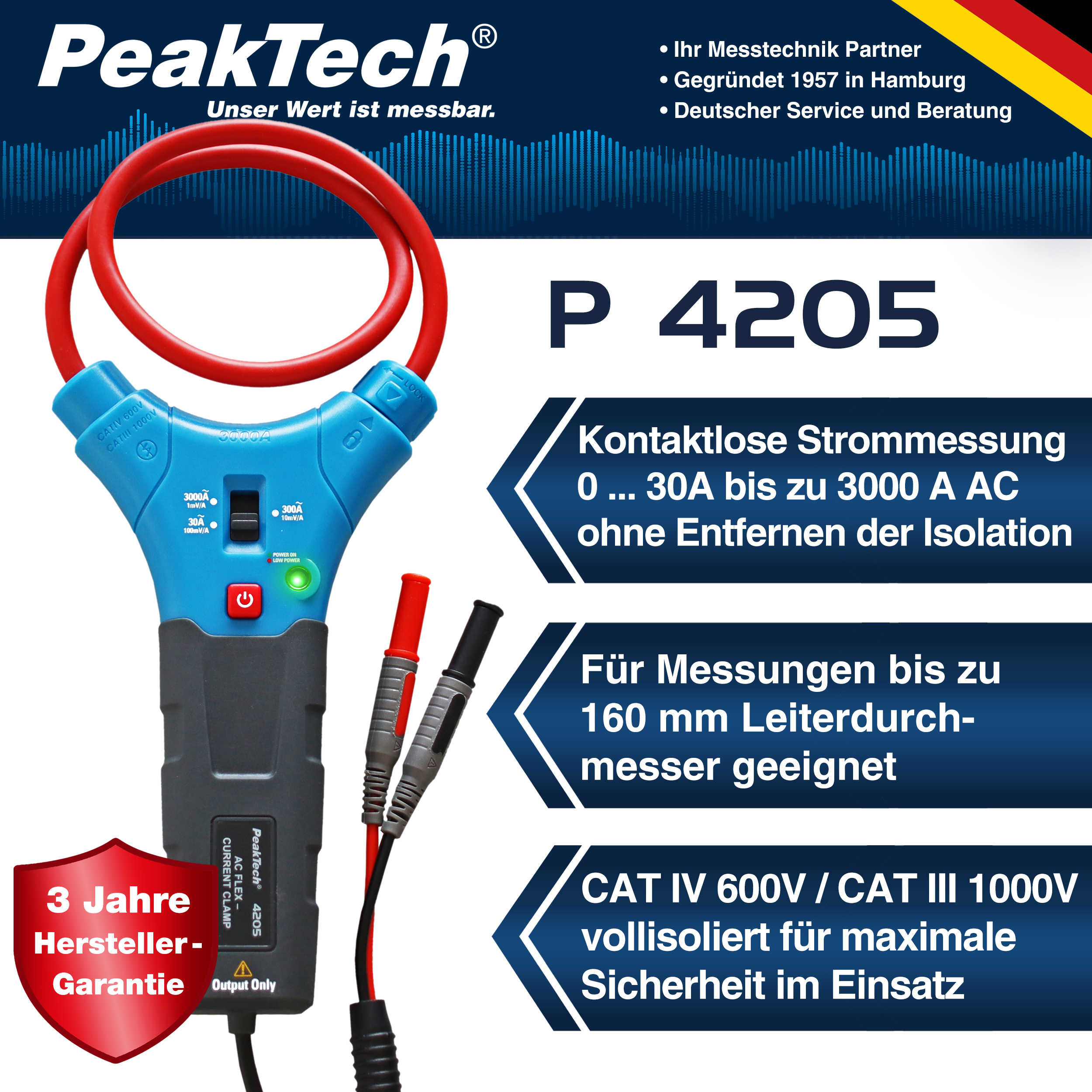 «PeakTech® P 4205» Pinza de corriente flexible de 3000 A AC «PeakTech® P 4205» Pinza de corriente flexible de 3000 A AC