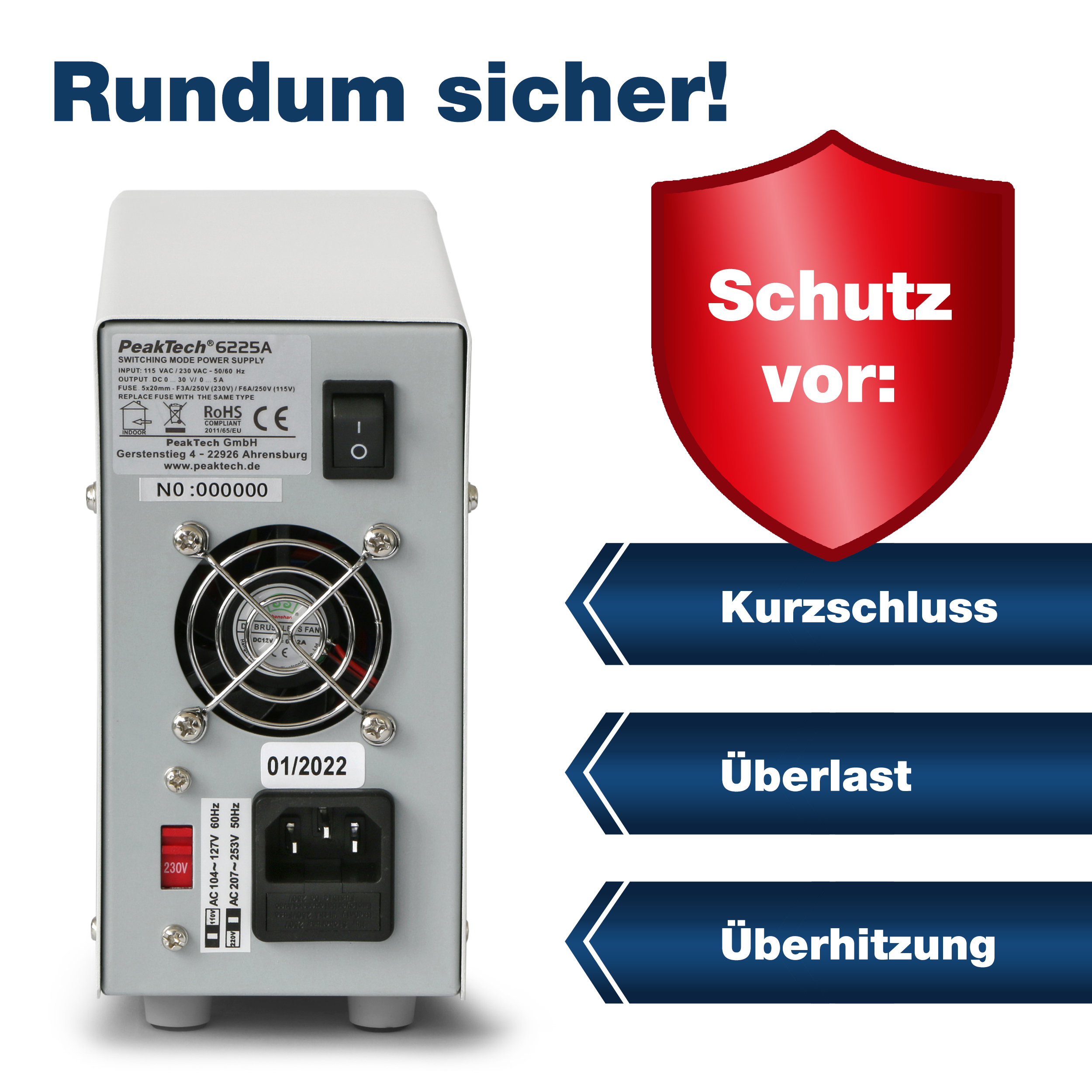 «PeakTech® P 6225 A» Labor-Schaltnetzteil DC 0 - 30 V/0 - 5 A