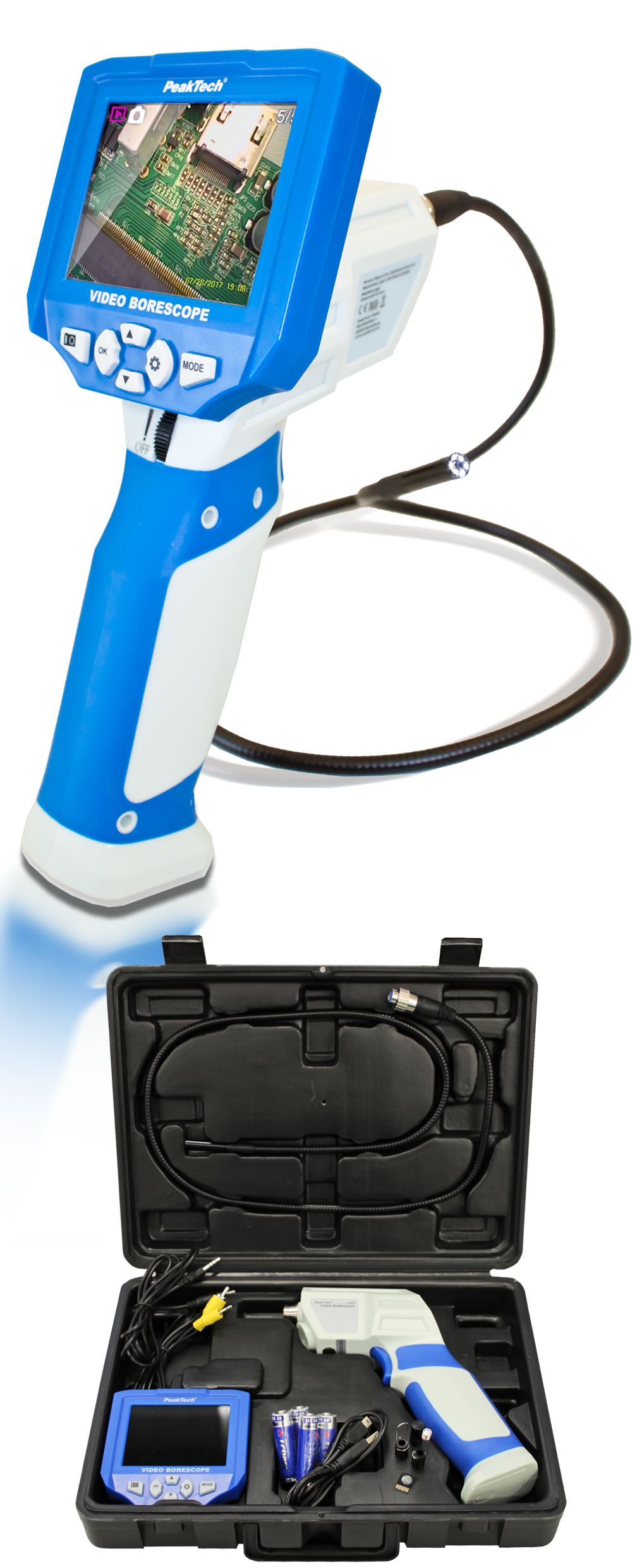 «PeakTech® P 5600» Video Borescope, Color TFT, USB and SD card
