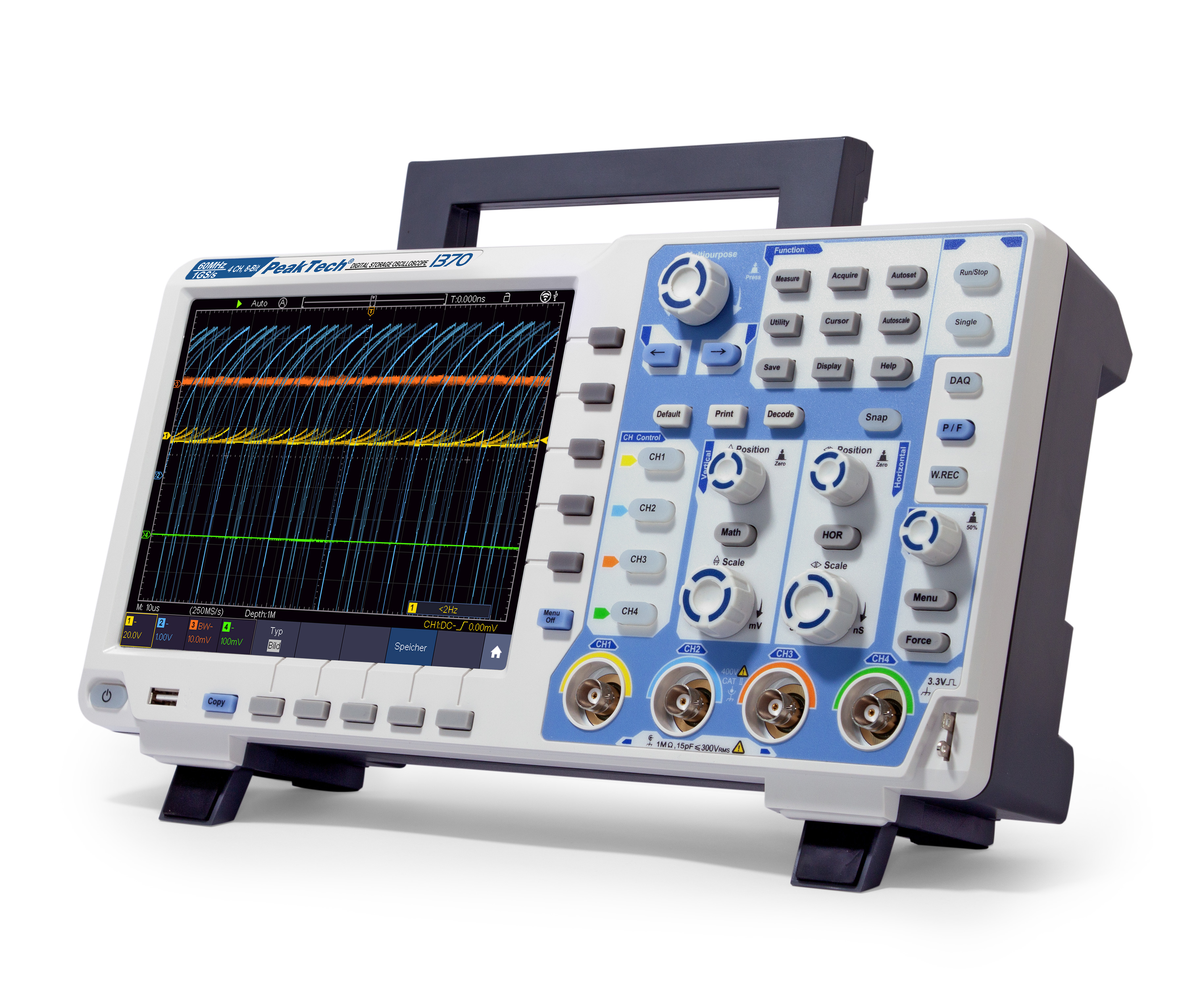 «PeakTech® P 1370» 60 MHz / 4 CH, 1 GS/s touchscreen oscilloscope