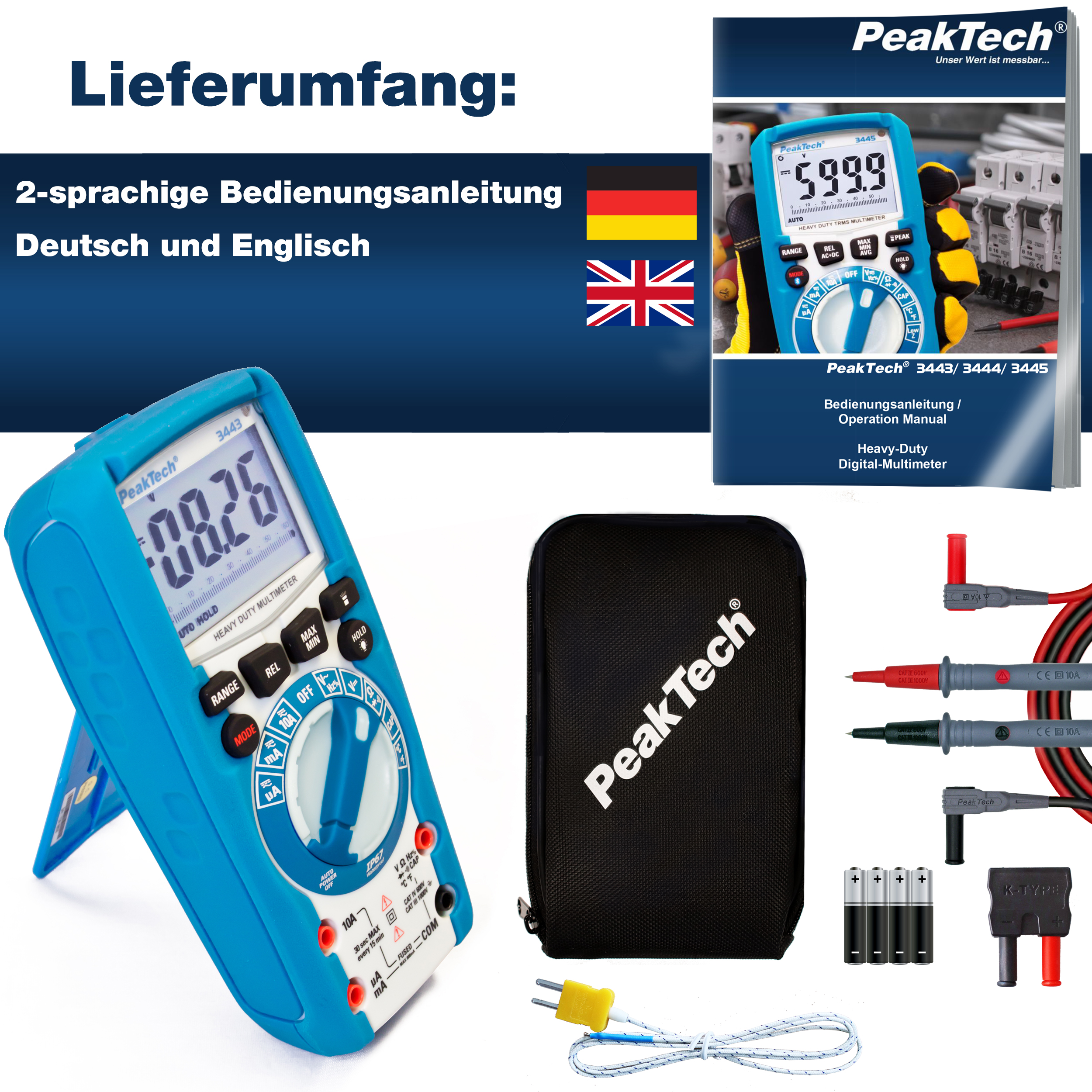 «PeakTech® P 3443» Multímetro Digital 6000 cuentas, IP67