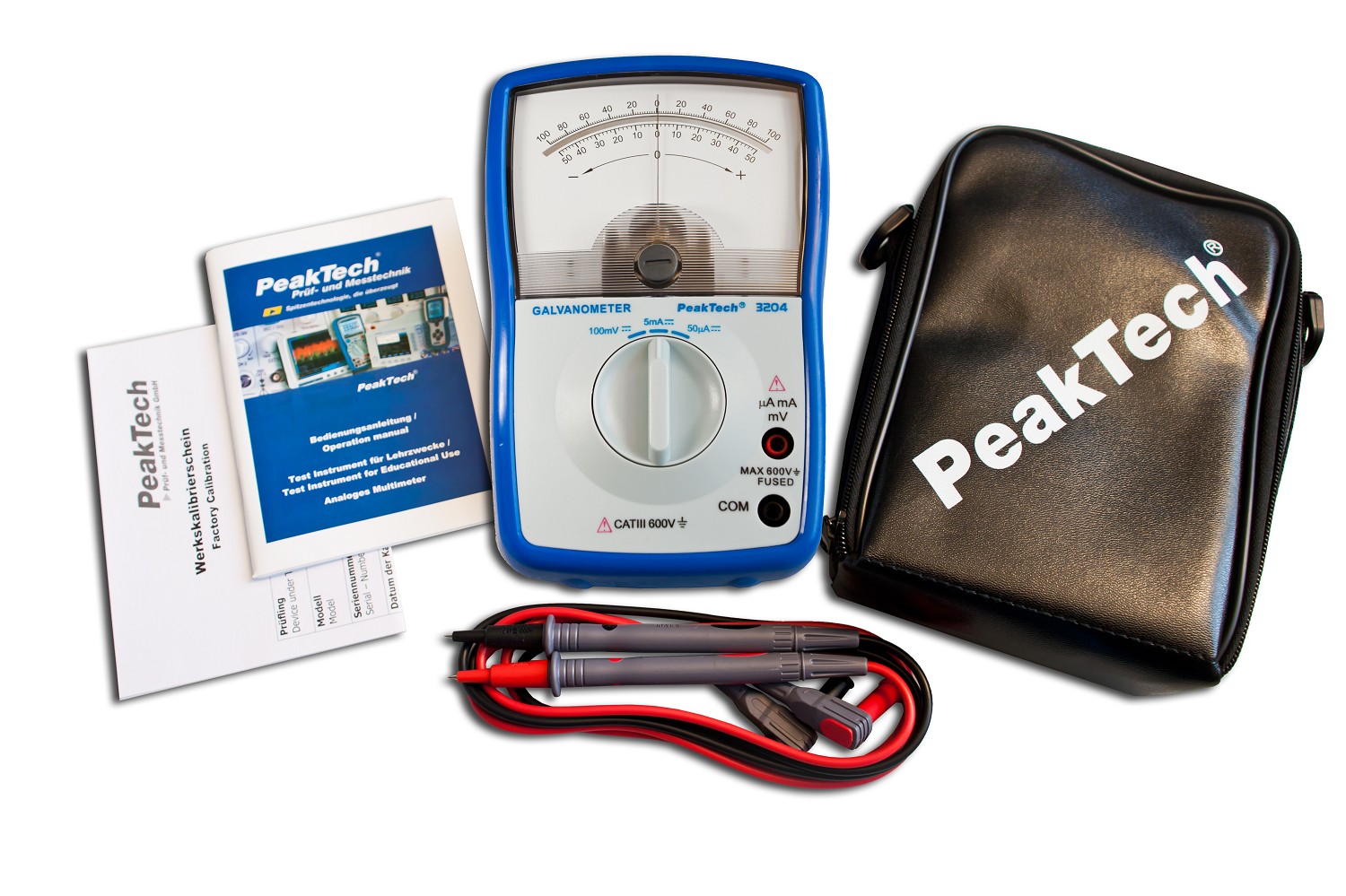 «PeakTech® P 3204» Galwanometr analogowy, +/-50 µA / 5 mA / 100 mV DC